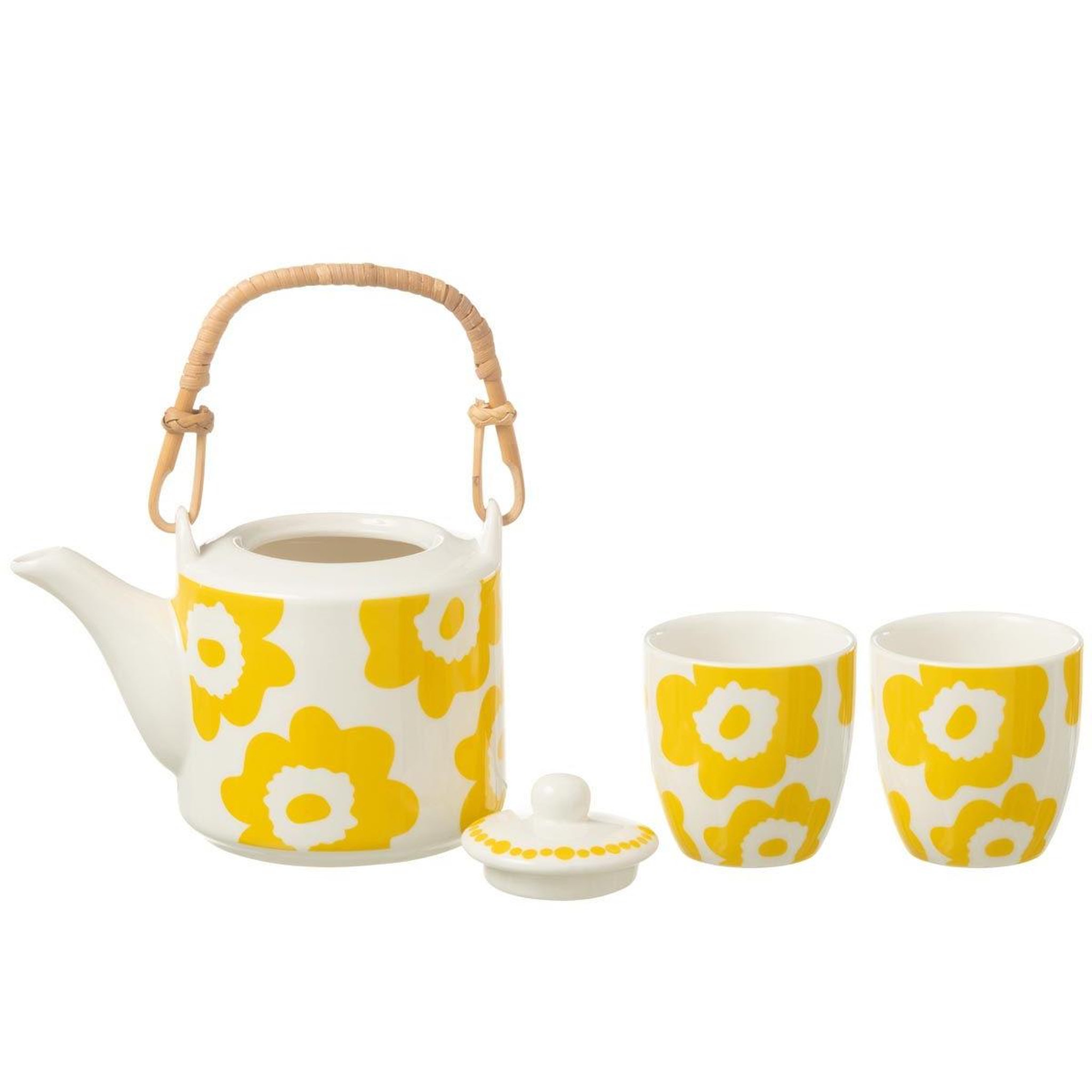 Voir la diapositive 2 : J-LINE Théière & 2 tasses design fleurs  fiesta sud  16cm jaune