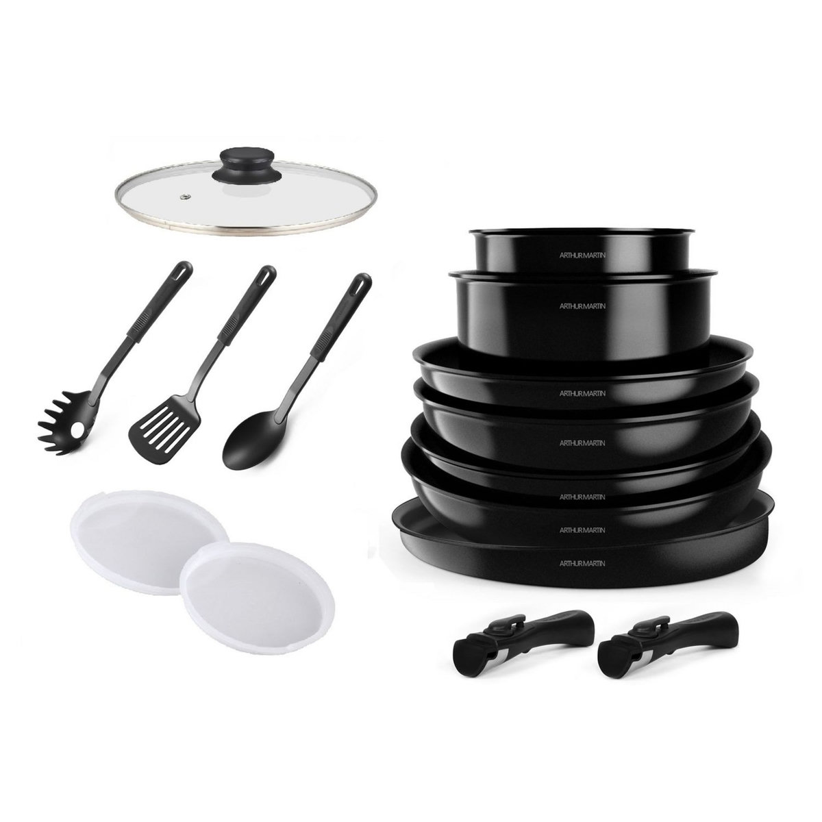 Arthur Martin Batterie de cuisine 15 pièces induction noir