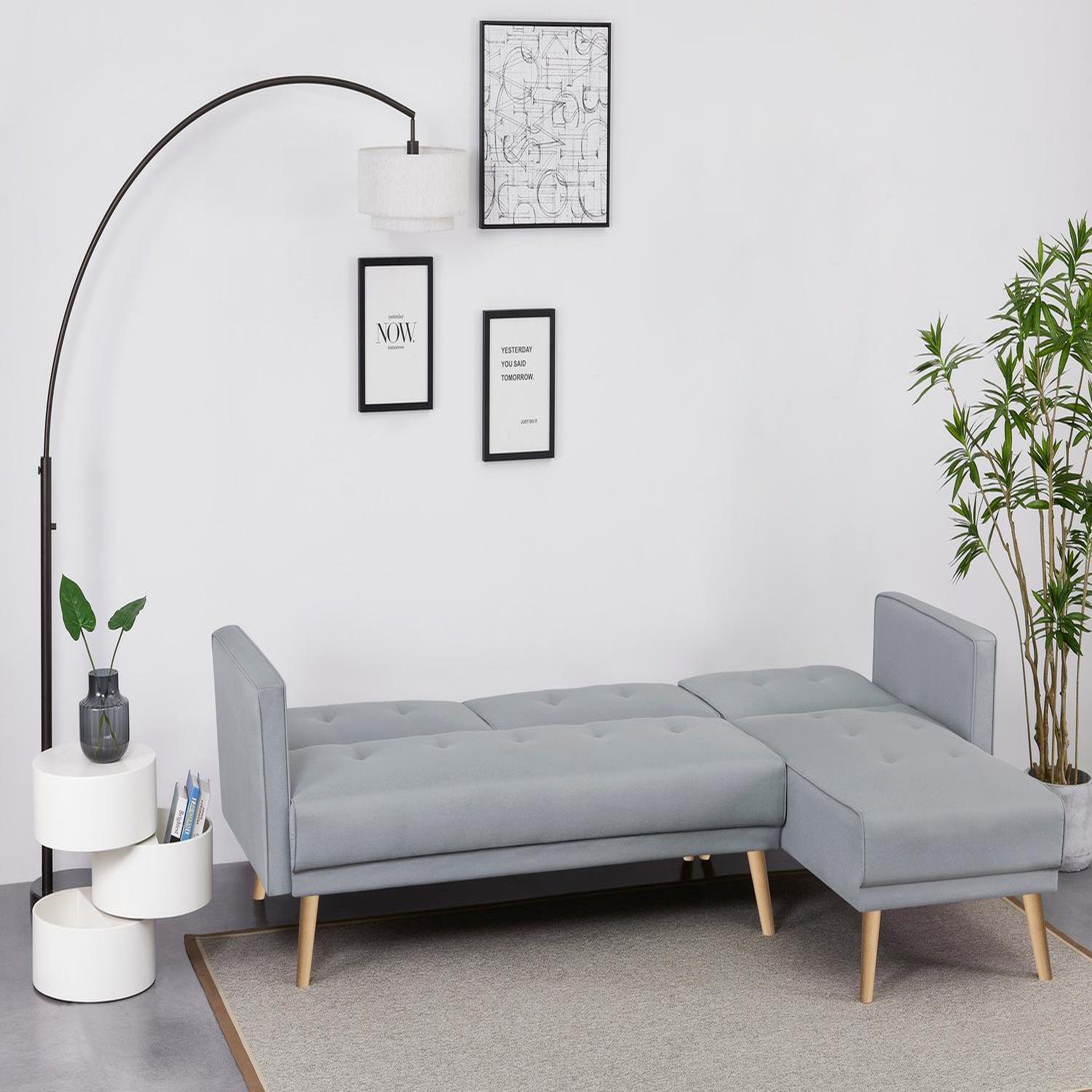 Voir la diapositive 5 : CONCEPT USINE Canapé d'angle réversible et convertible 4 places en tissu gris GRACE