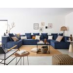 LISA DESIGN Colombine - canapé modulable panoramique - 7 places - en velours côtelé. Coloris disponibles : Gris, Noir, Orange, Vert, Beige, Bleu