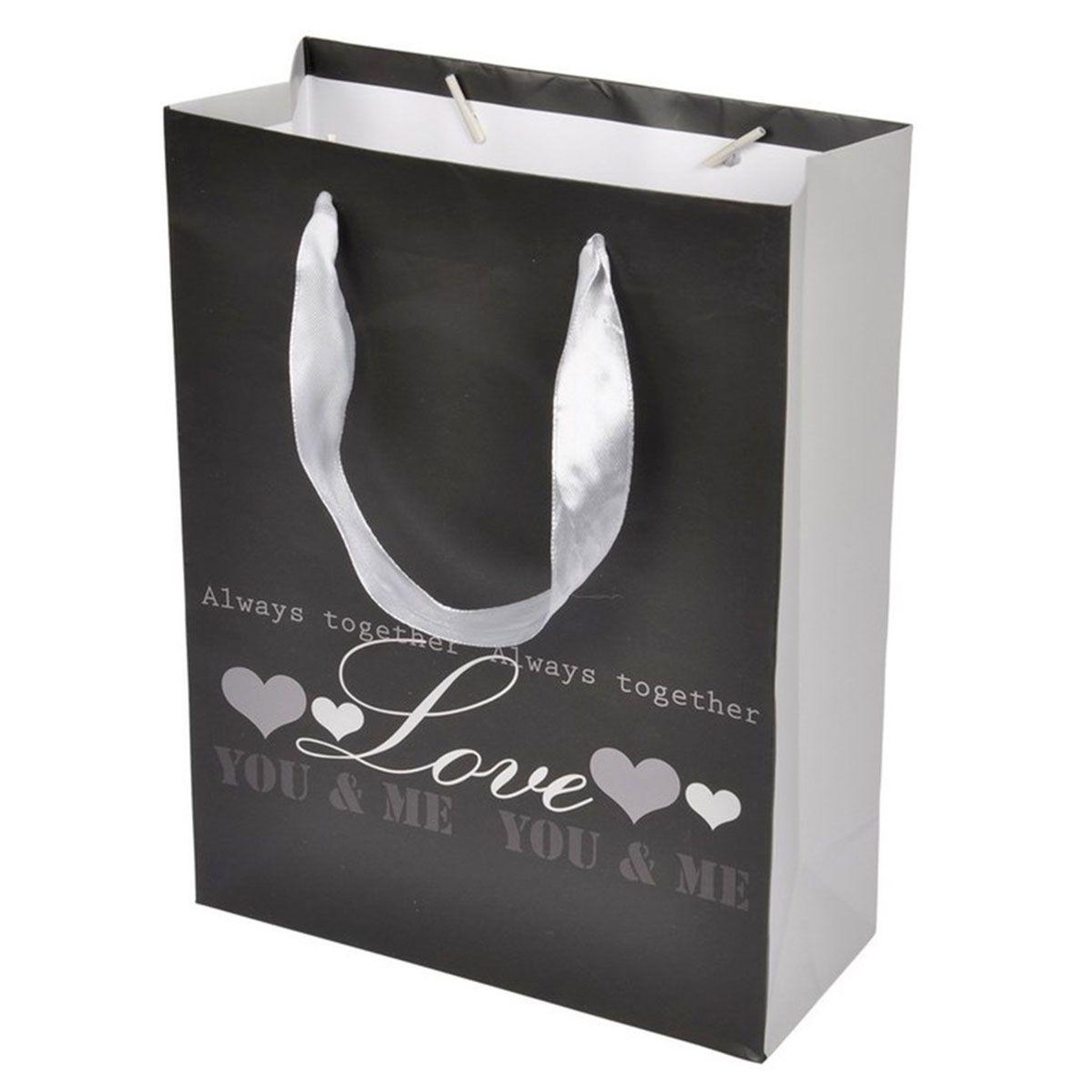 HOMEA Sac Cadeau Imprimé  Love  42cm Noir & Argent
