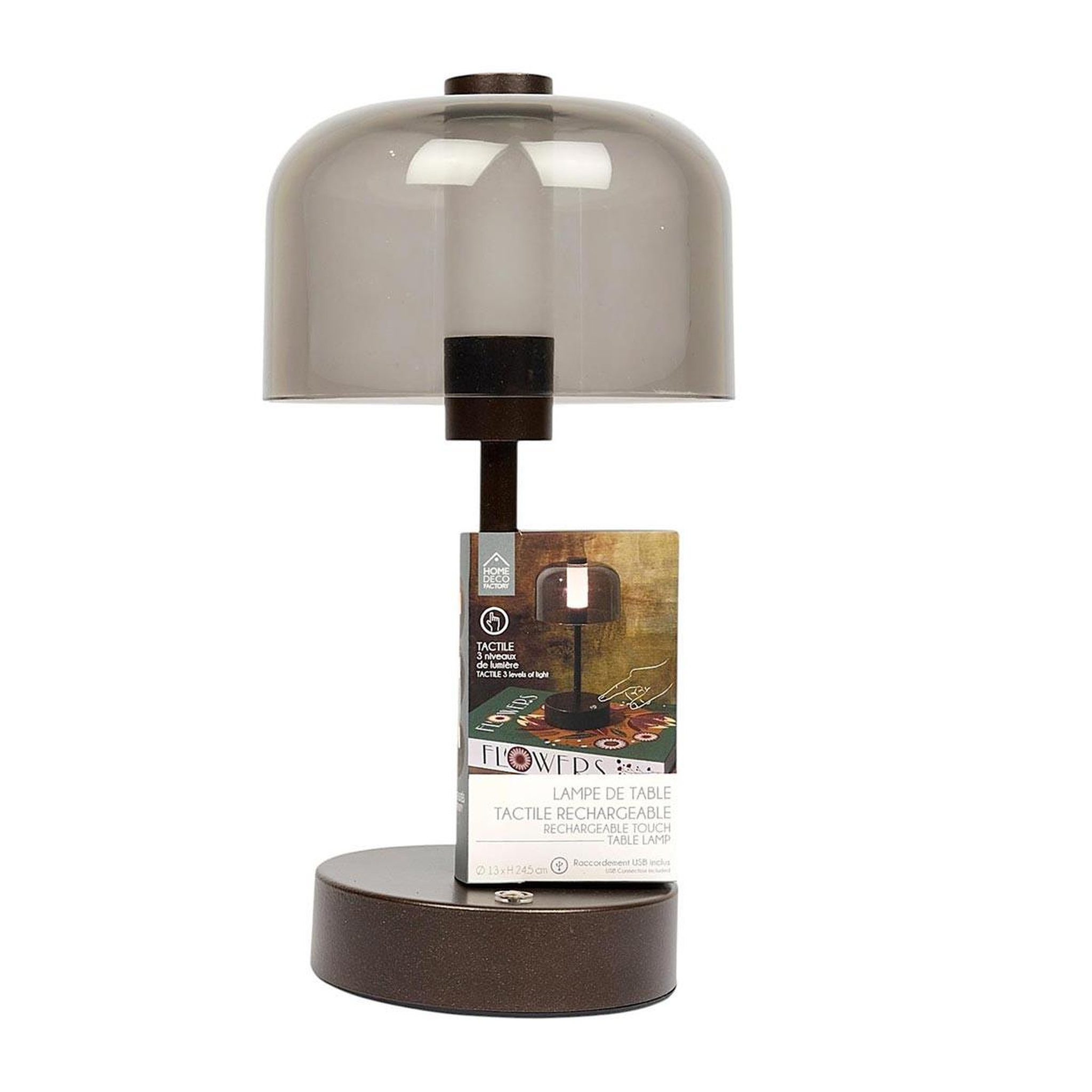 Voir la diapositive 4 : The Home Deco Factory Lampe à poser tactile rechargeable  led  24cm marron