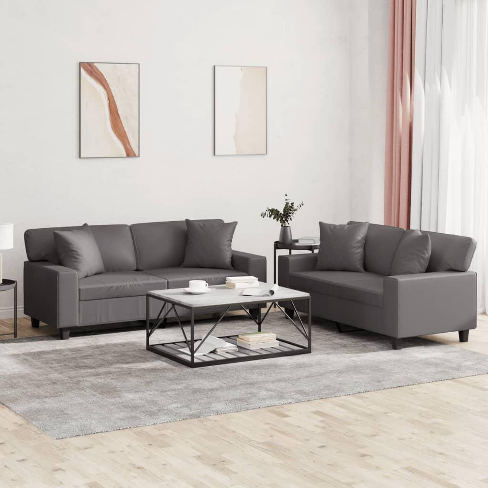 VIDAXL Ensemble de canapes 2 pcs avec coussins gris similicuir