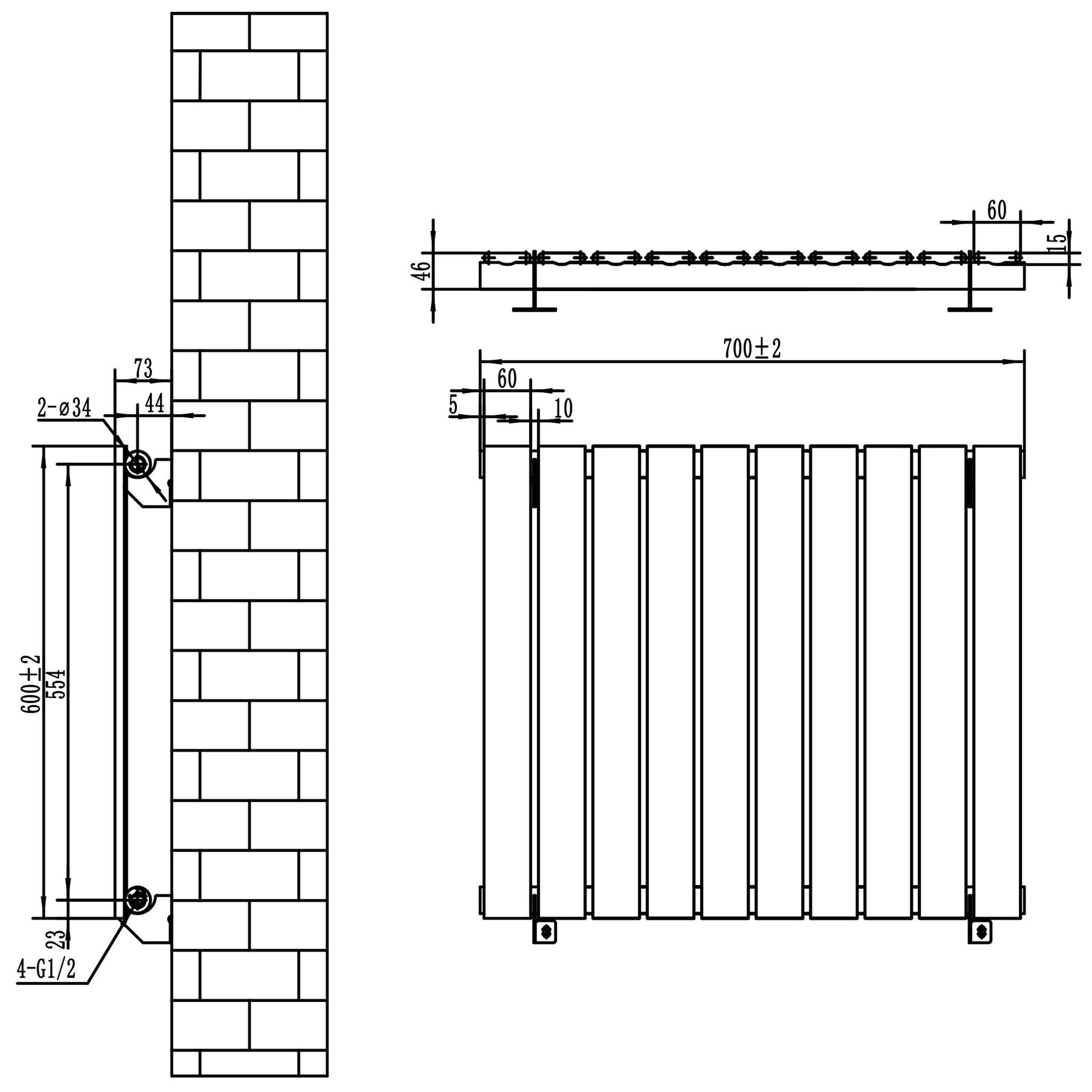 Voir la diapositive 5 : MONSTERSHOP Radiateur plat à 1 panneau - 600 x 700 mm
