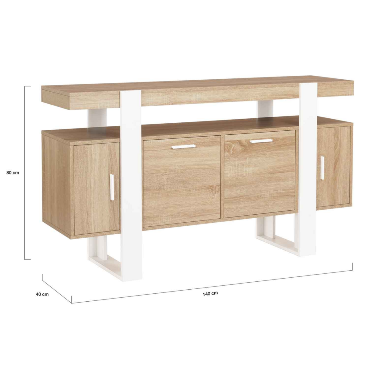 ID MARKET Buffet 140 cm PHOENIX 4 portes bois et blanc