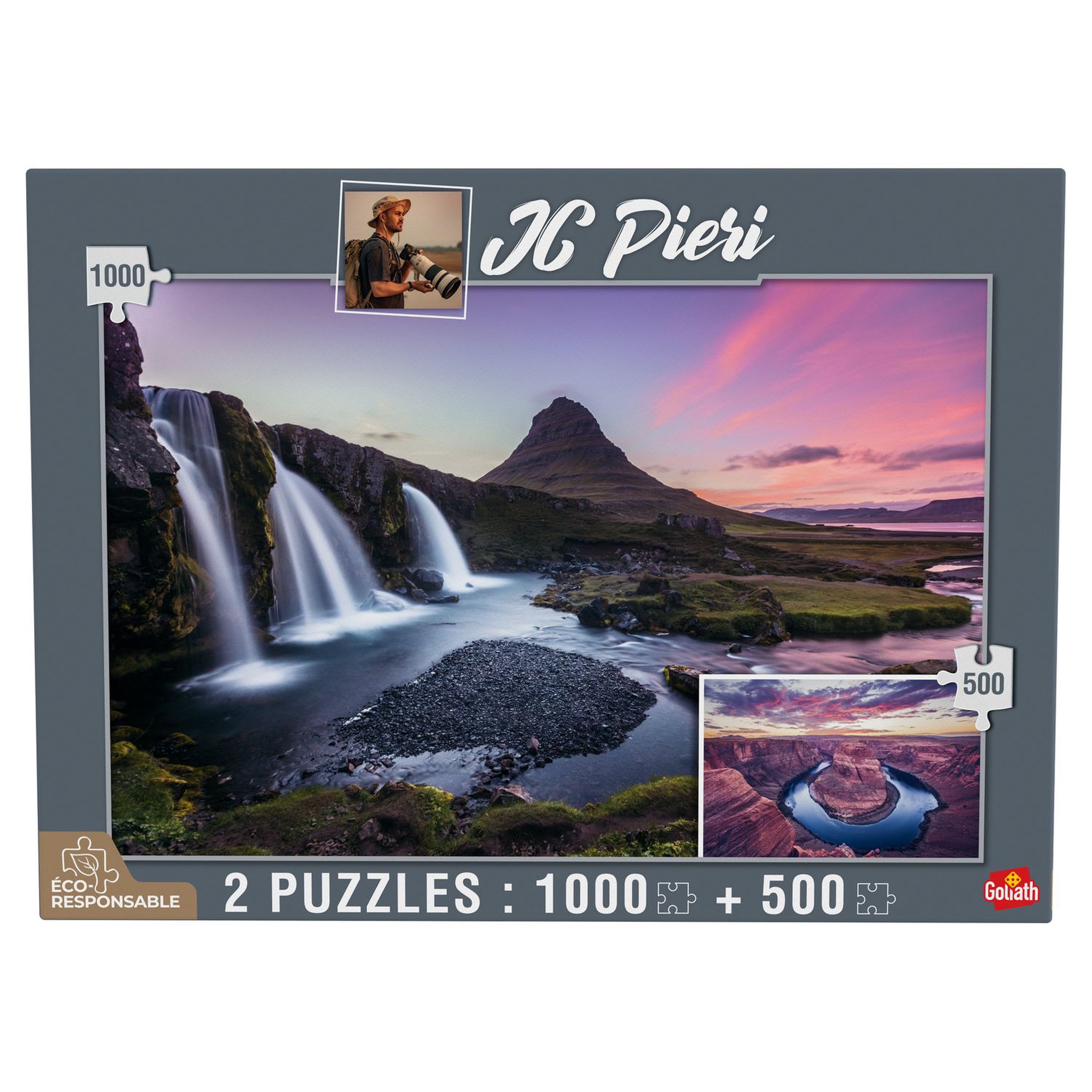 Voir la diapositive 1 : GOLIATH Puzzles 1000 et 500 pièces - JC Pieri Kirkjuffellsfoss (Islande) et Horseshoe Bend (Etats-Unis)