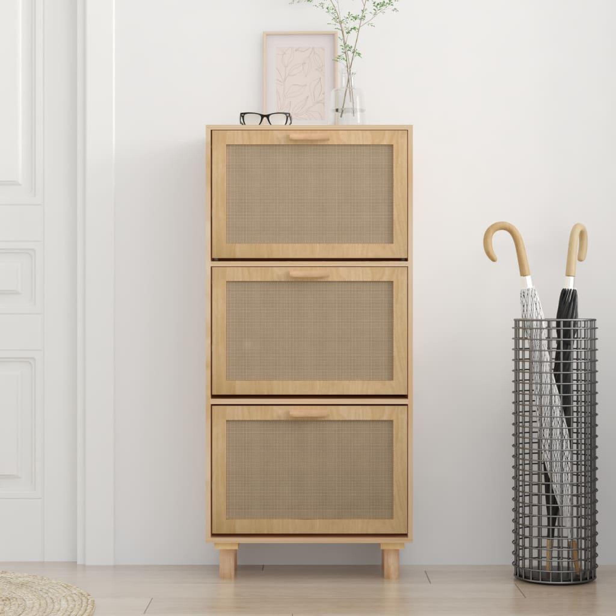 Voir la diapositive 3 : VIDAXL Armoire a chaussures Marron 52x25x115cm Bois d'ingenierie/rotin