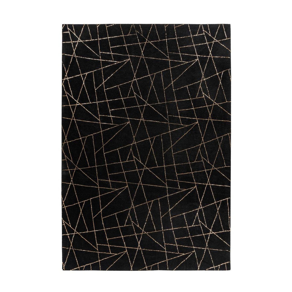 Paris Prix Tapis Géométrique à Poils Longs  Bijou  Noir & Or