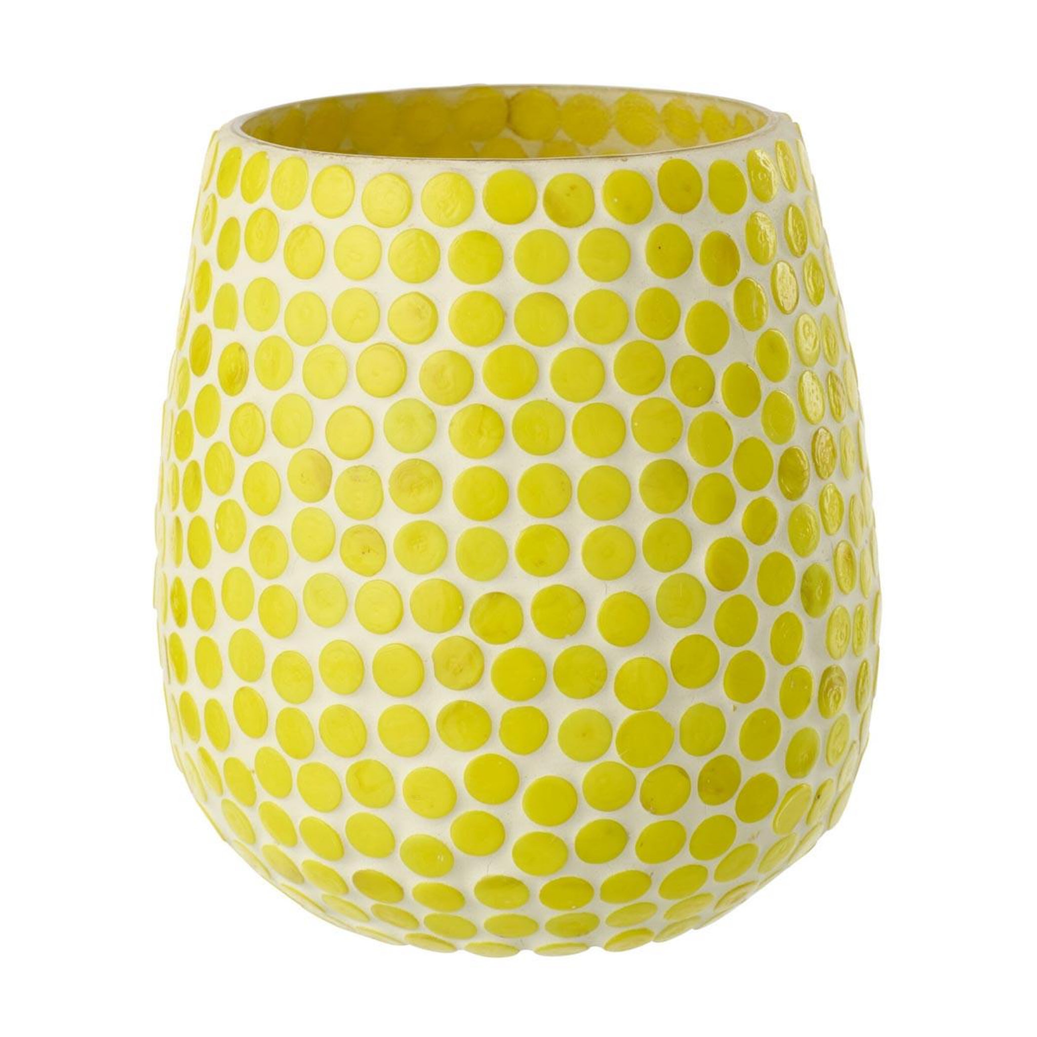 J-LINE Photophore mosaïque en verre  burl  12cm jaune