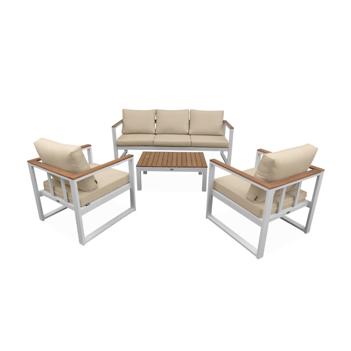 SWEEEK Salon de jardin 5 places en aluminium et eucalyptus – NAZCA