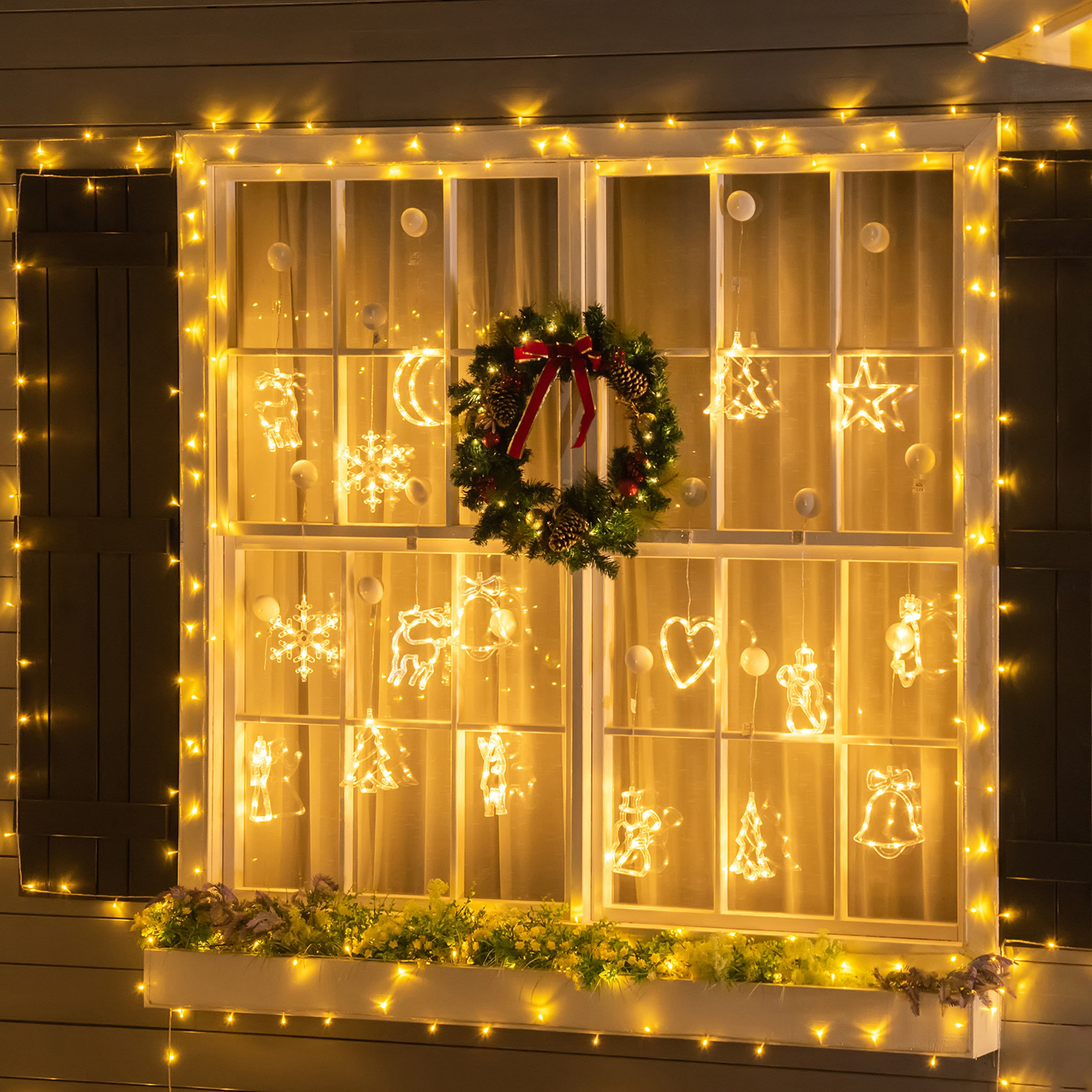 Voir la diapositive 2 : HOMCOM Décoration de Noël LED - décoration Lumineuse de Noël pour fenêtre - Silhouettes Noël pour fenêtre - 18 pièces avec ventouses - Blanc Chaud