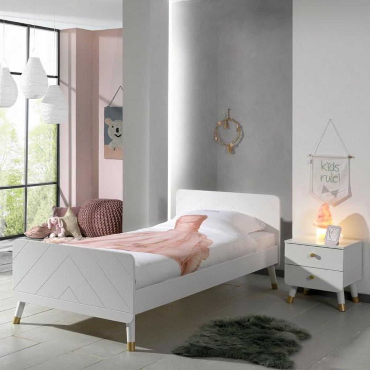 Paris Prix Table de Chevet Enfant 2 Tiroirs  Billy  43cm Blanc