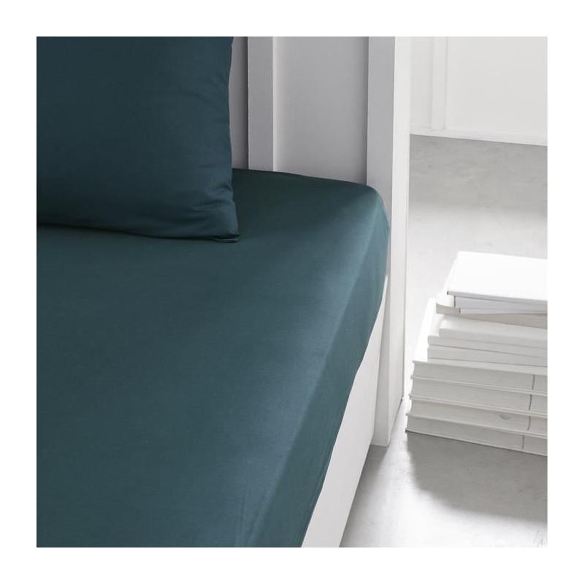 Voir la diapositive 3 : Today Drap housse TODAY Essential - 180 x 200+30 cm - 2 personnes - 100% Coton uni - Paon