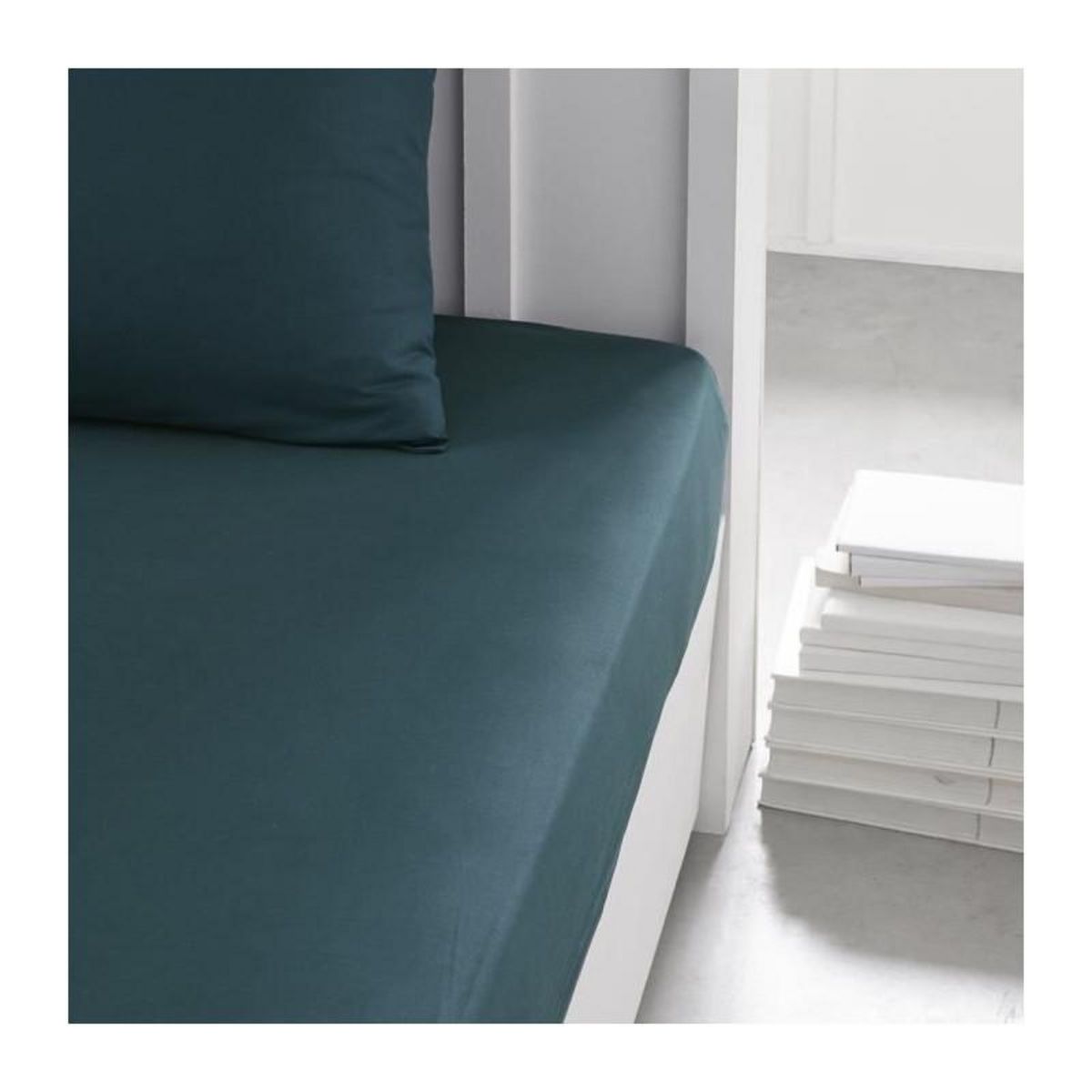 Today Drap housse TODAY Essential - 180 x 200+30 cm - 2 personnes - 100% Coton uni - Paon