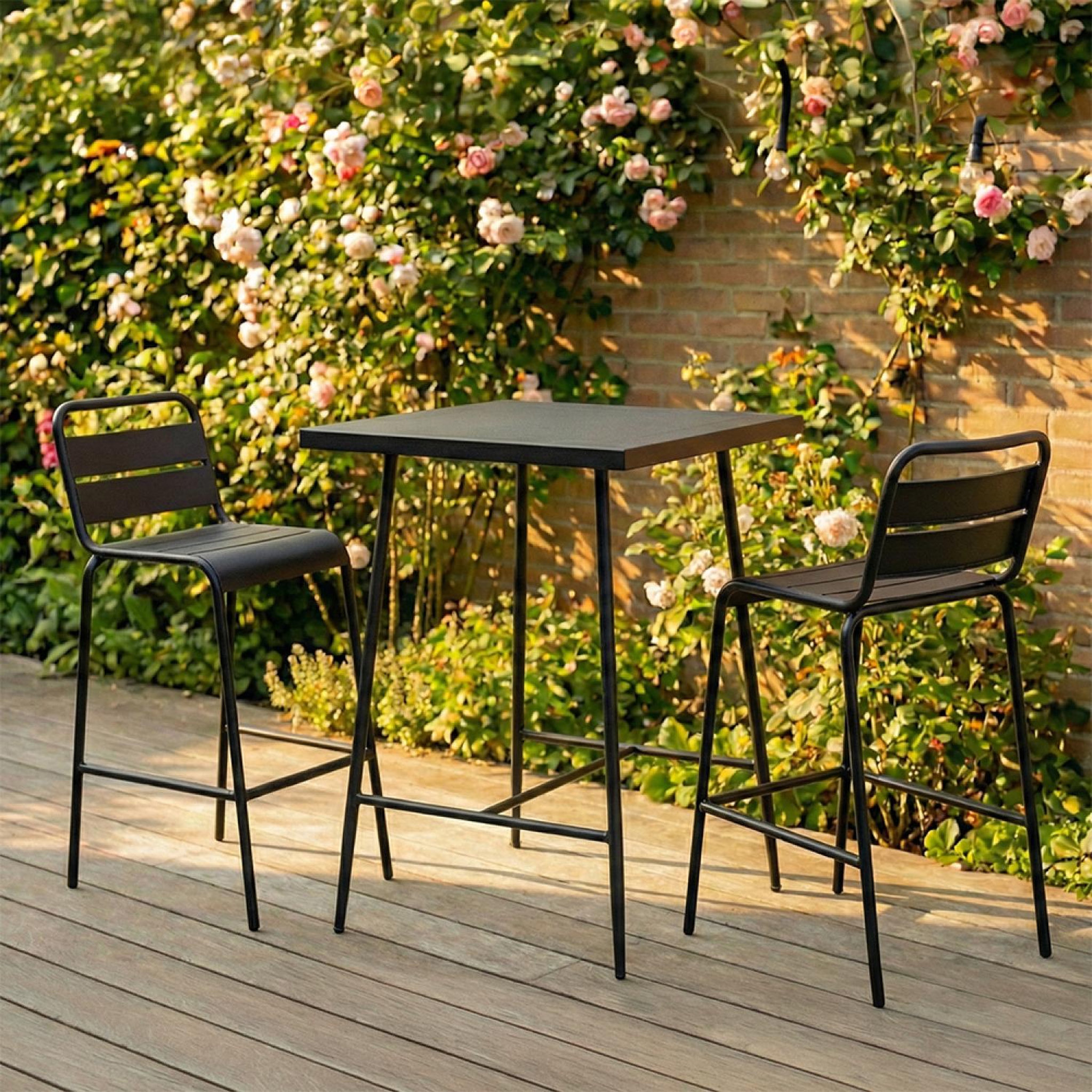 Voir la diapositive 2 : CONCEPT USINE Ensemble table de bar et 2 chaises hautes d'extérieur gris foncé bergame