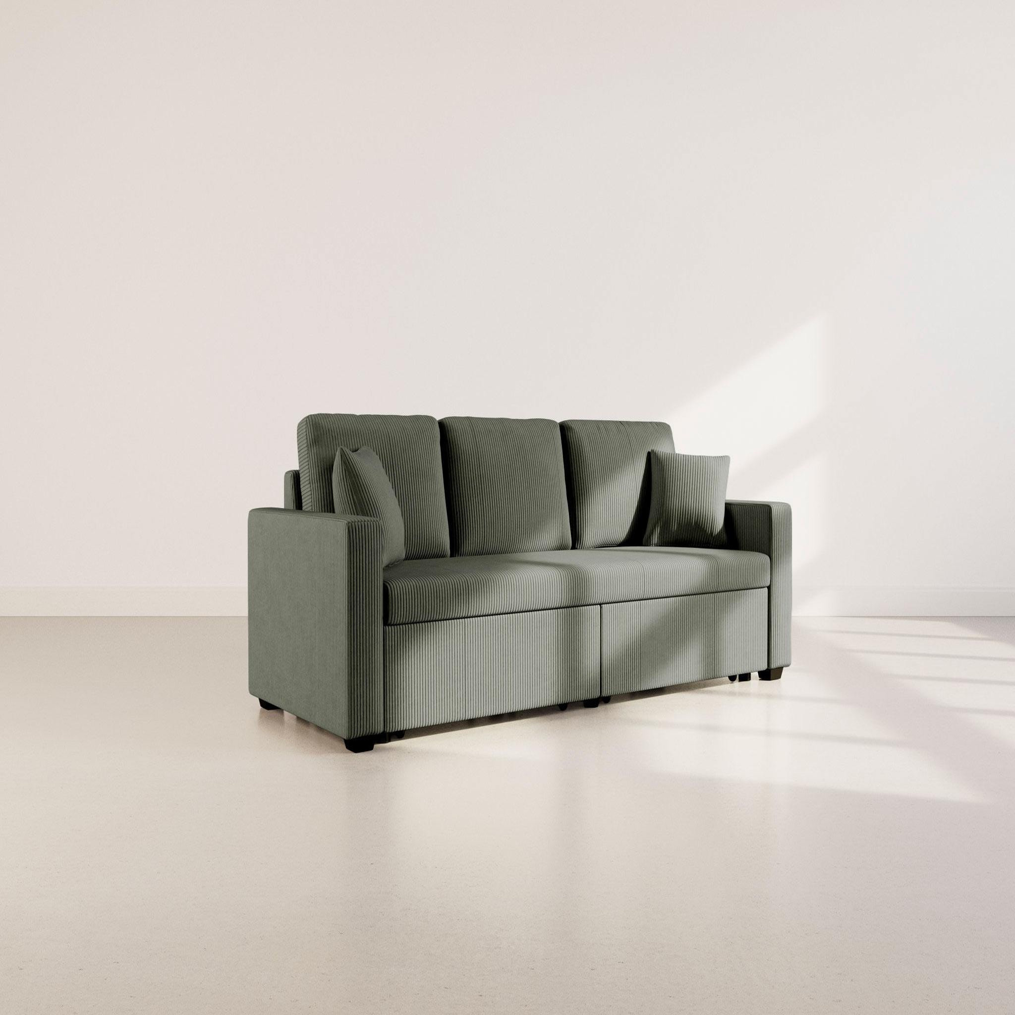 Voir la diapositive 2 : BEST MOBILIER Cyrus - canapé droit 3 places convertible en velours côtelé