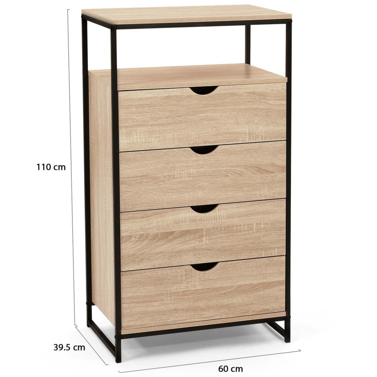 ID MARKET Chiffonnier 4 tiroirs DETROIT 60 cm commode design industriel avec étagère