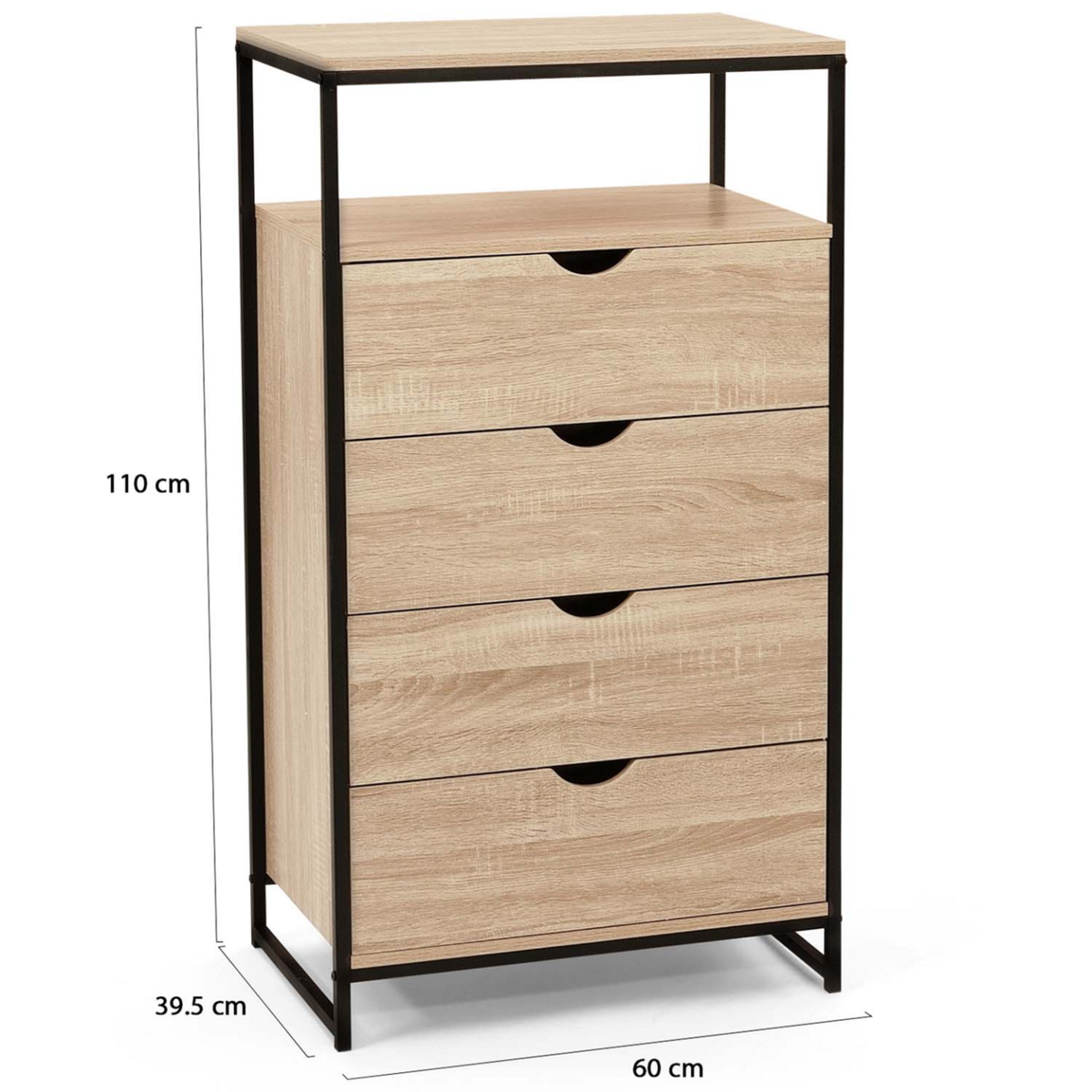 ID MARKET Chiffonnier 4 tiroirs DETROIT 60 cm commode design industriel avec étagère