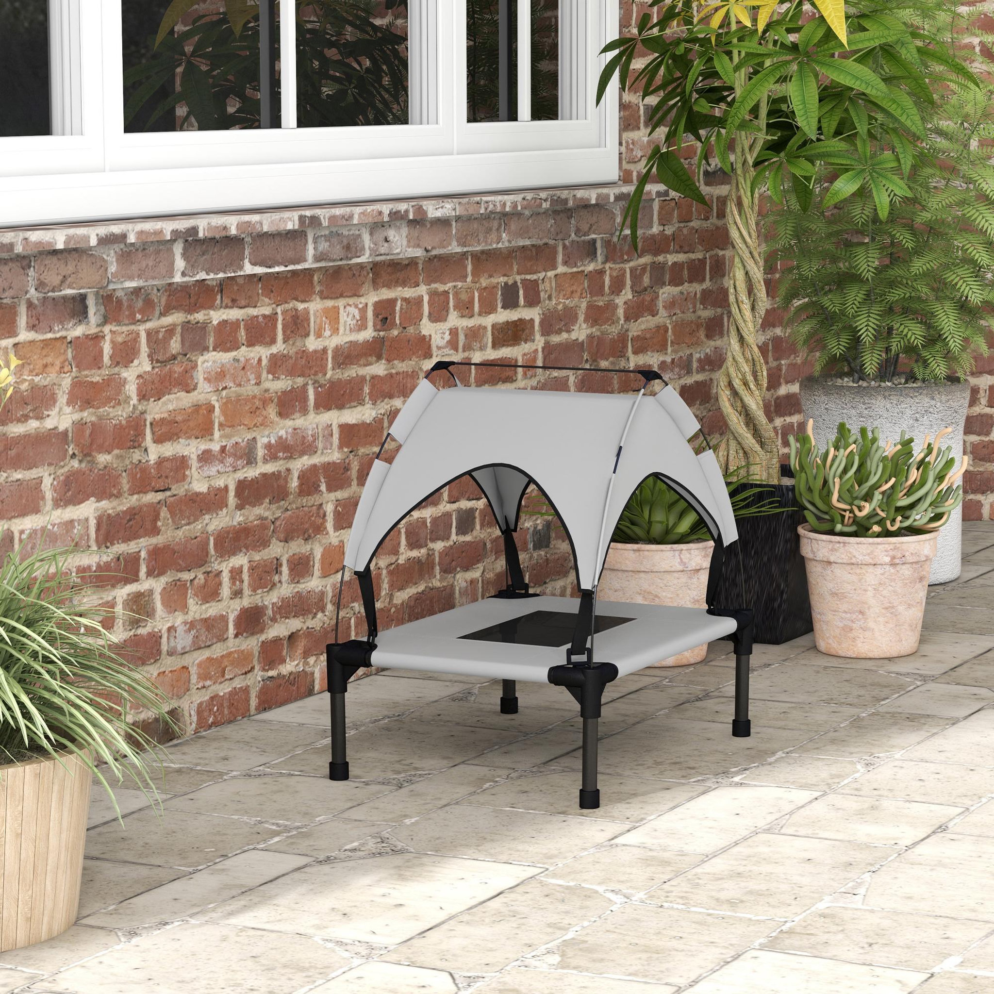 Voir la diapositive 2 : PAWHUT Lit chien surélevé - lit de camp chien - velum textilène micro-perforé sac transport gris