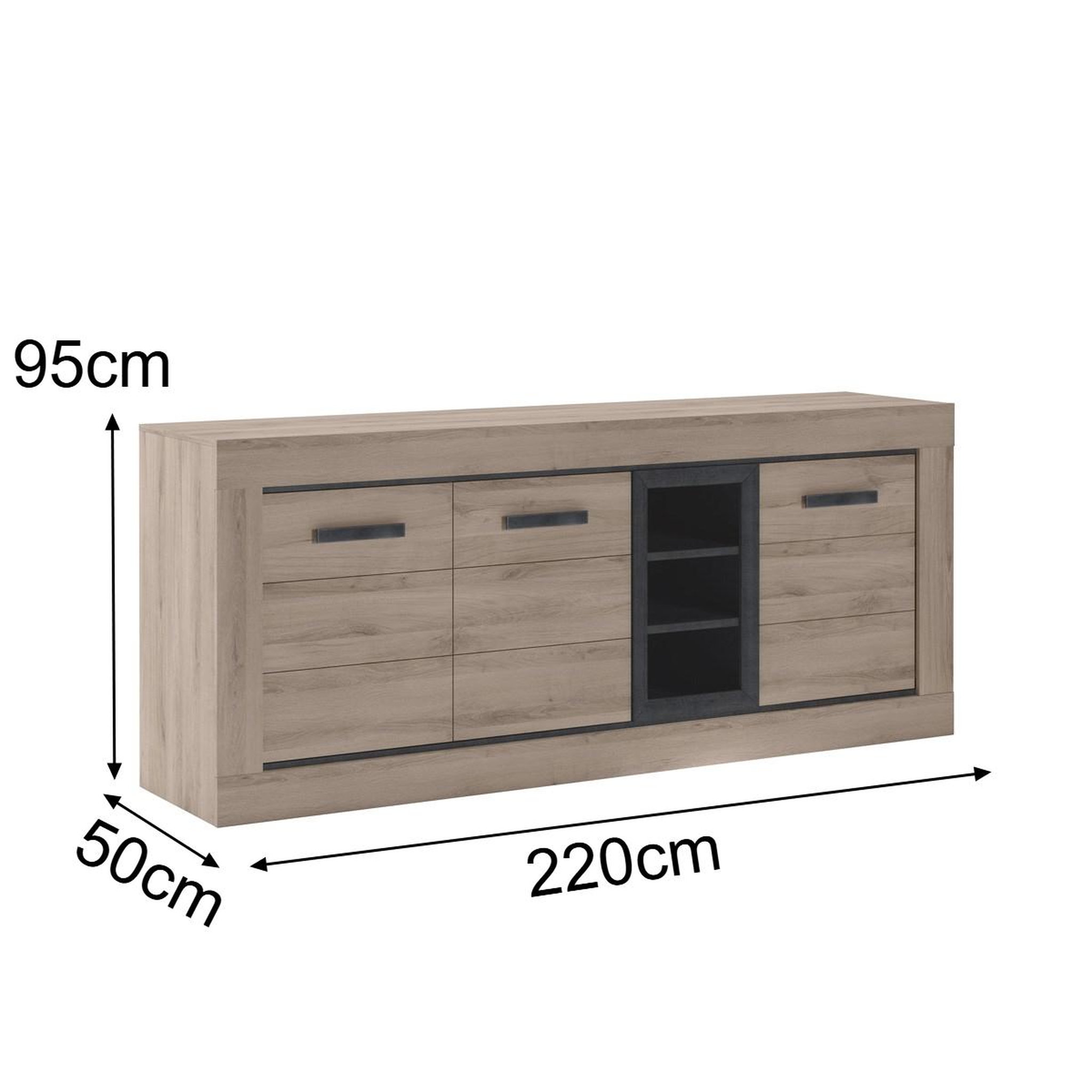 Voir la diapositive 6 : JLC KREATION Buffet bas moderne en bois 3 portes MOA