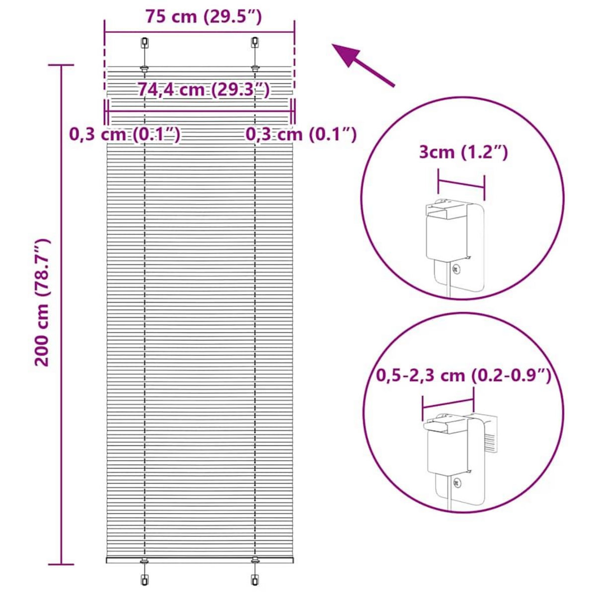 VIDAXL Store plisse blanc 75x200 cm largeur du tissu 74,4 cm polyester