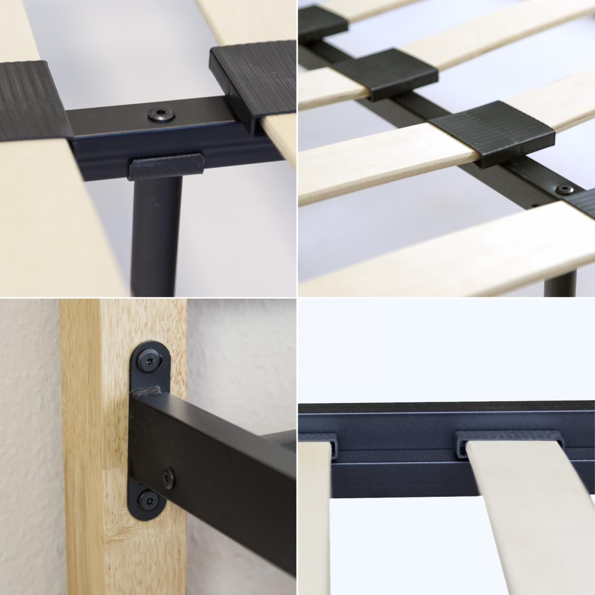 HomeStyle4U Design metal lit double 140 x 200 cadre de lit lattes bois neuf noir brun