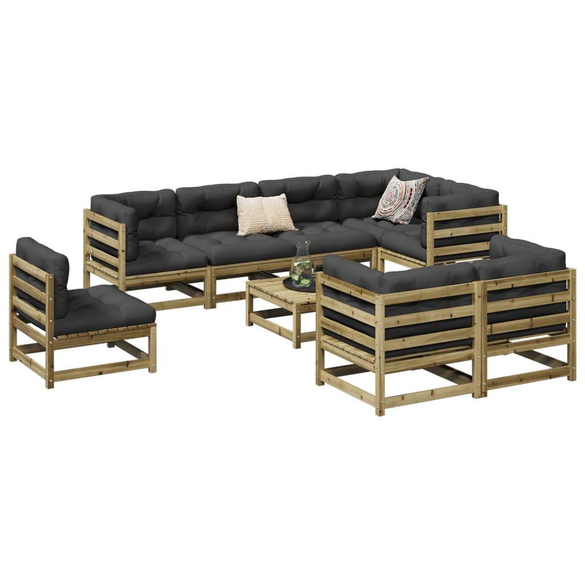 Voir la diapositive 1 : VIDAXL Salon de jardin 9 pcs avec coussins bois de pin impregne