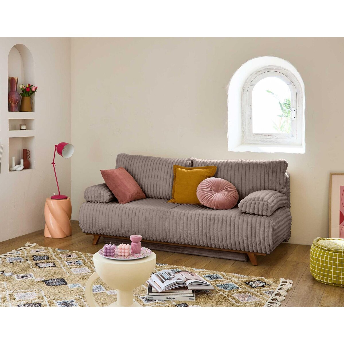 BEST MOBILIER Cristal - canapé 3 places - convertible avec coffre - en fausse fourrure côtelée