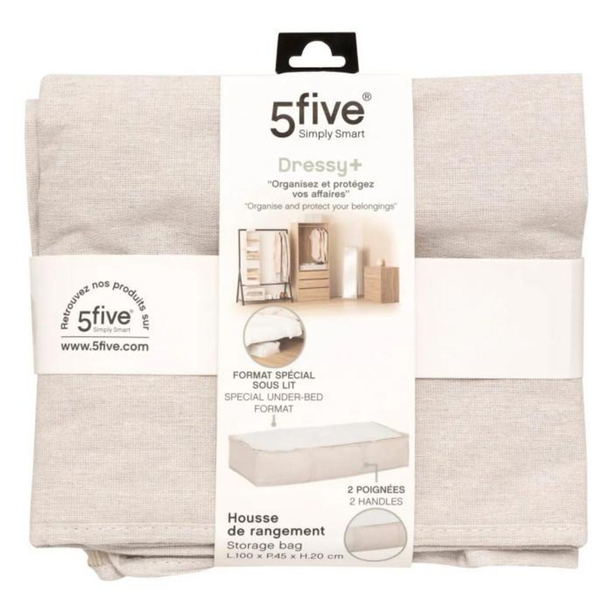 FIVE Housse de Rangement Dessous de Lit  Dressy  100cm Beige