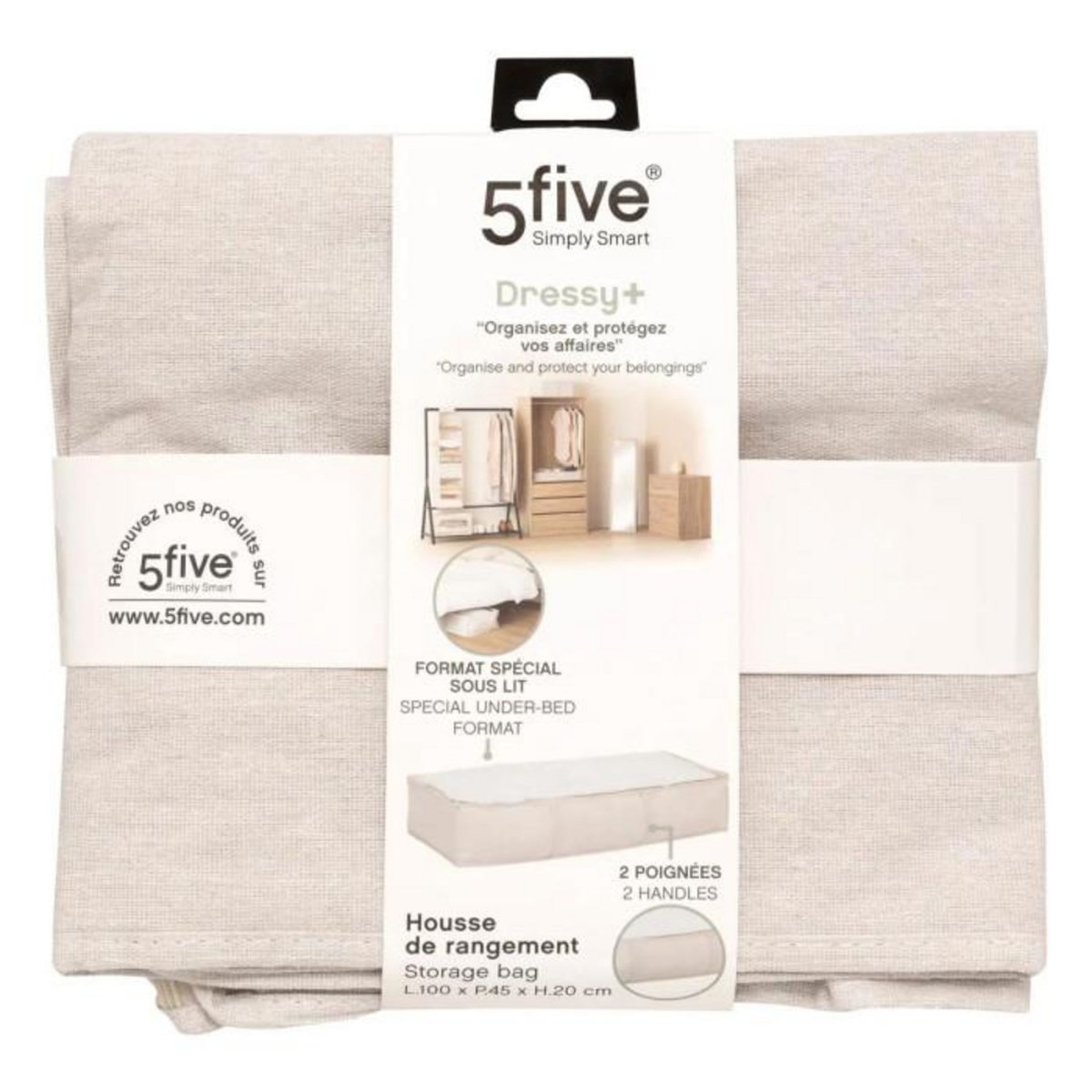 FIVE Housse de Rangement Dessous de Lit  Dressy  100cm Beige
