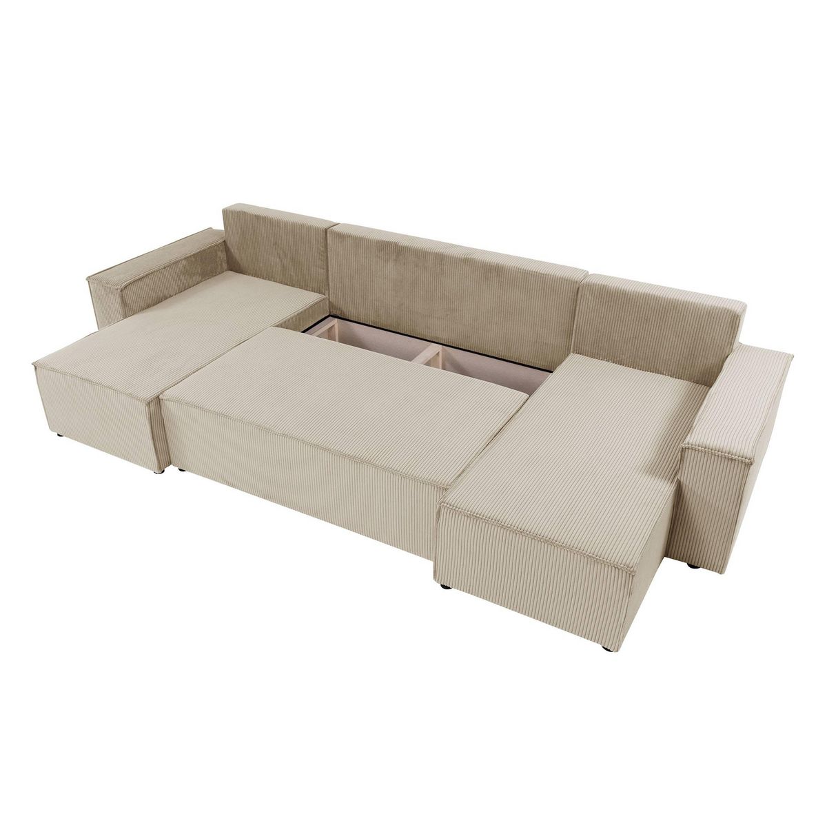 BEST MOBILIER Cezanne - canapé panoramique en u - 7 places - convertible avec coffre - en velours côtelé