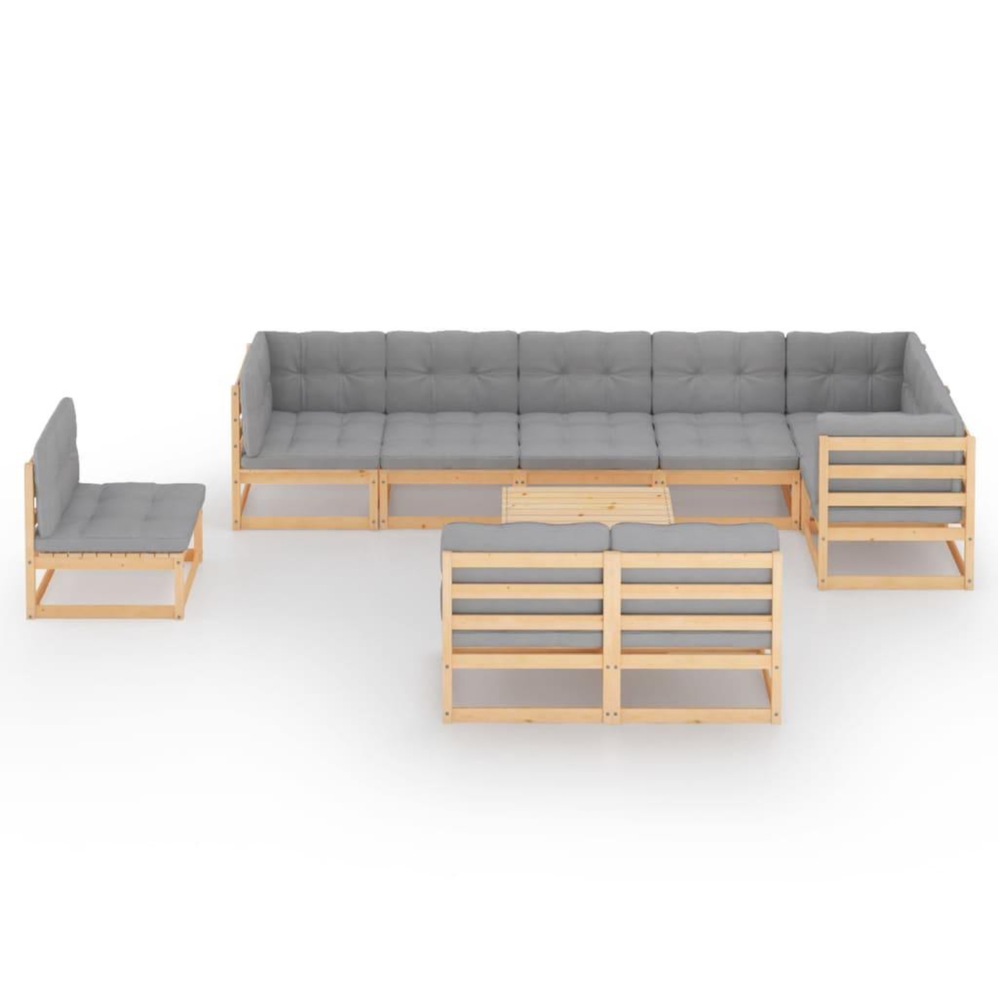 Voir la diapositive 3 : VIDAXL Salon de jardin 10 pcs avec coussins Bois de pin massif