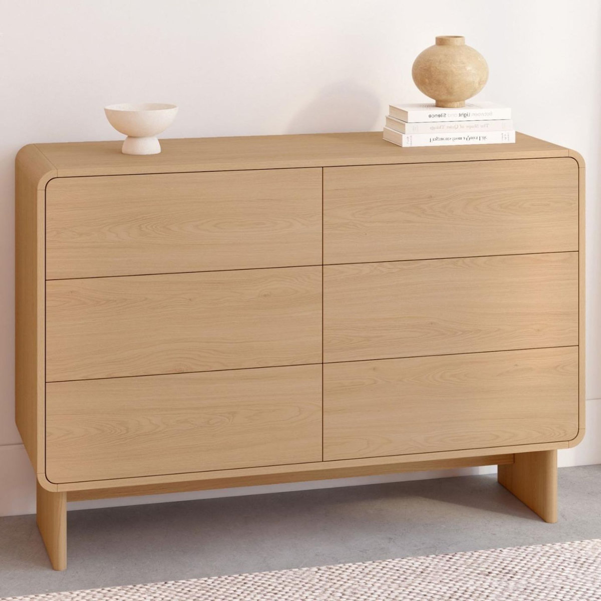 ID MARKET Commode 6 tiroirs CAPUCINE 110 cm façon hêtre design arrondi