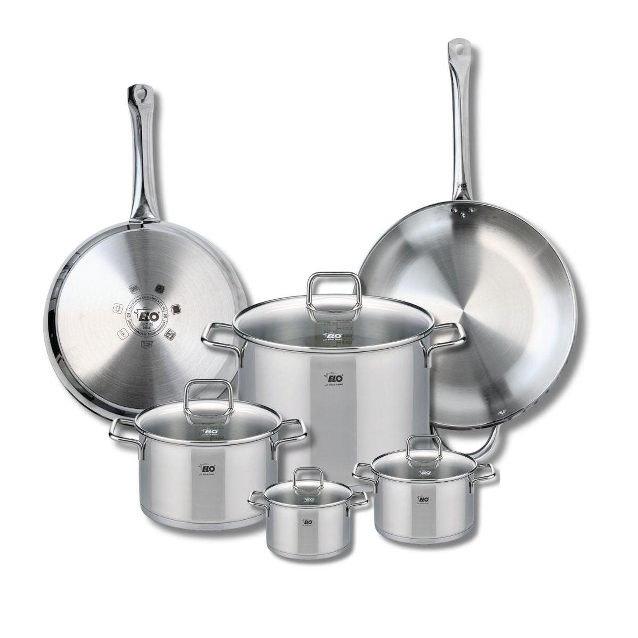 ELO Ensemble de 2 poêles de cuisson 28 et 32 cm et 4 faitouts 12, 14, 20 et 26 cm elo profi citrin