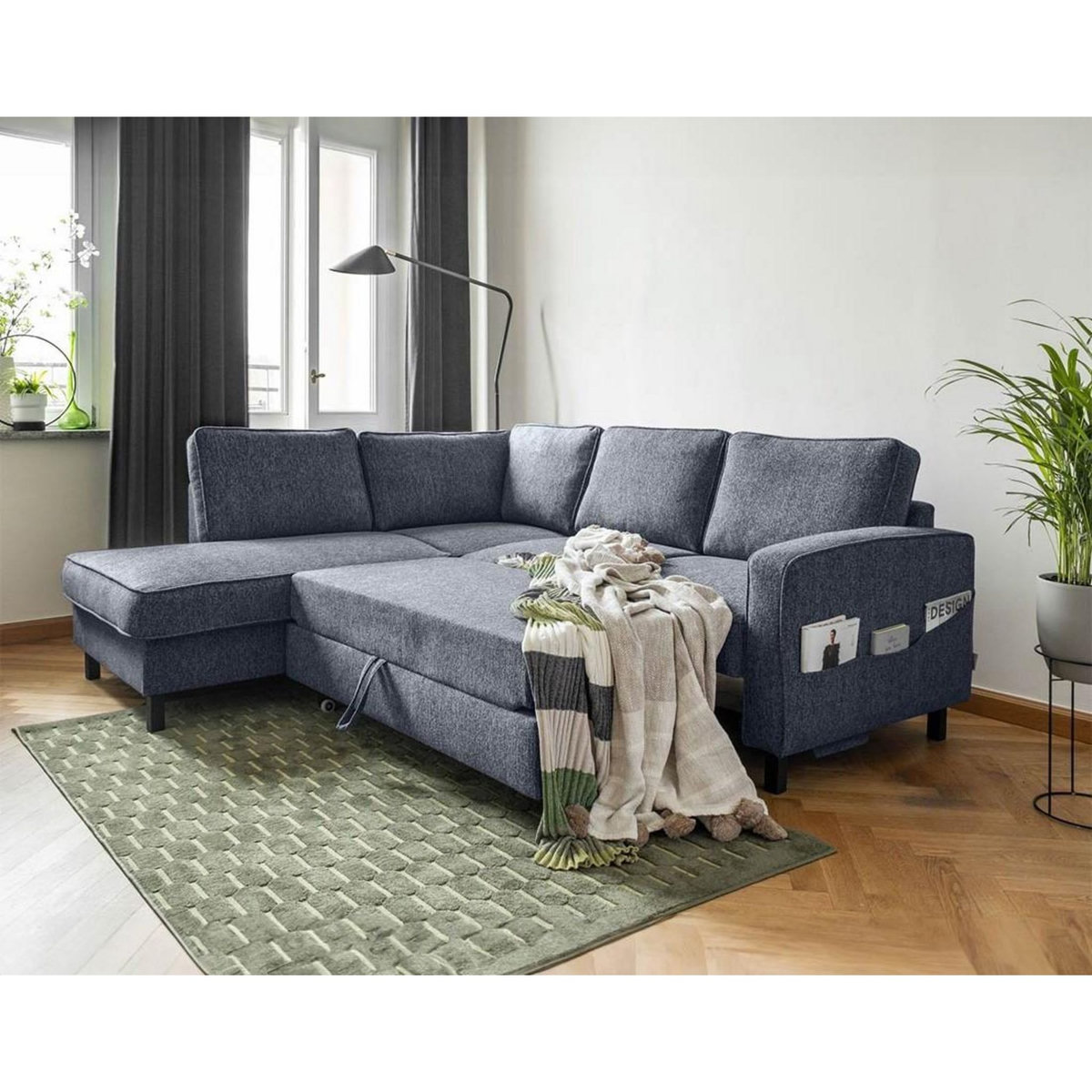 BEST MOBILIER Molly - canapé d'angle gauche 5 places convertible en tissu