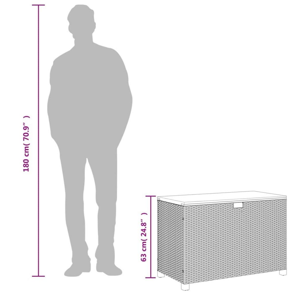 VIDAXL Boîte de rangement de jardin gris resine tressee bois d'acacia