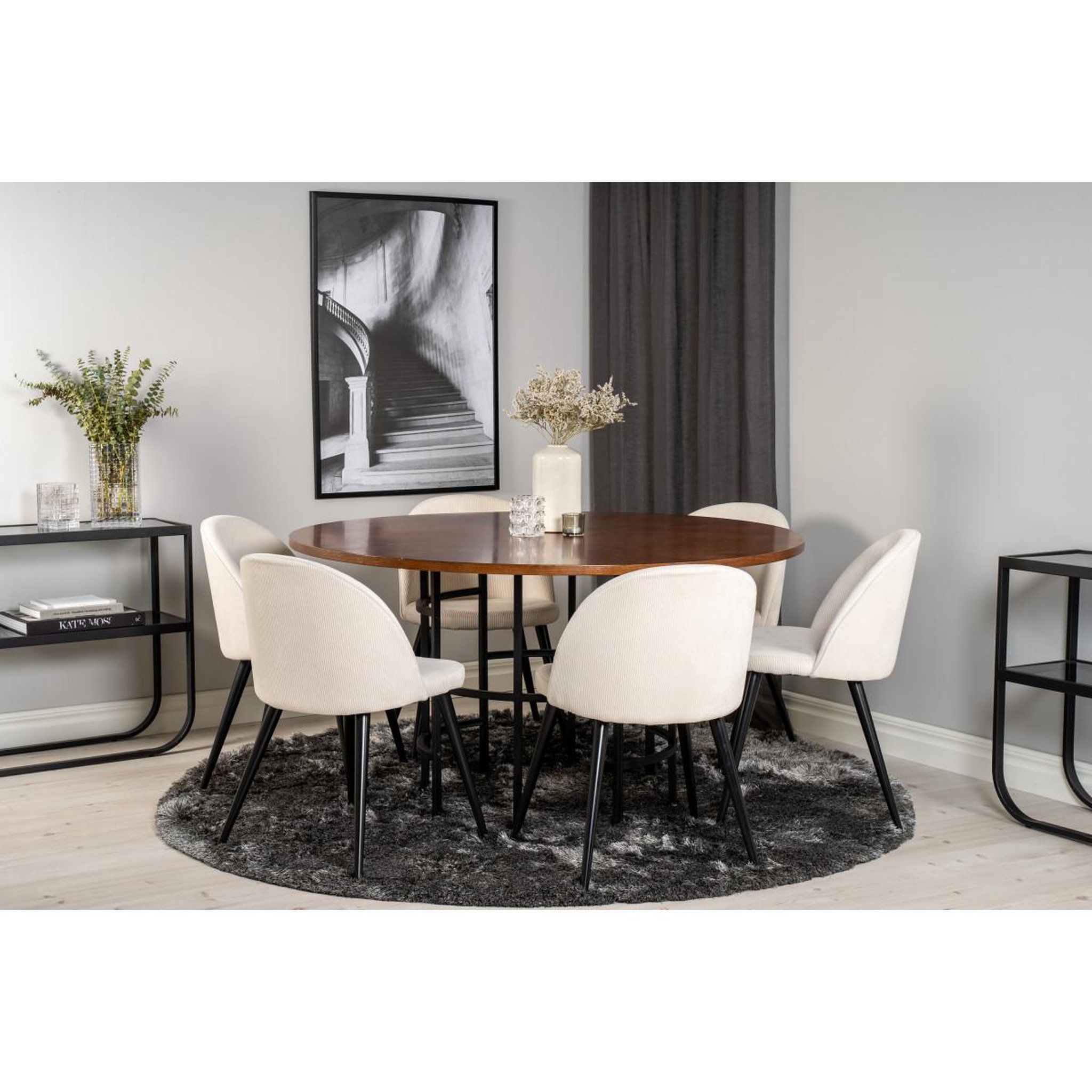 Voir la diapositive 5 : Paris Prix Ensemble table à manger & 6 chaises  copenhagen & velvet  140cm crème & marron