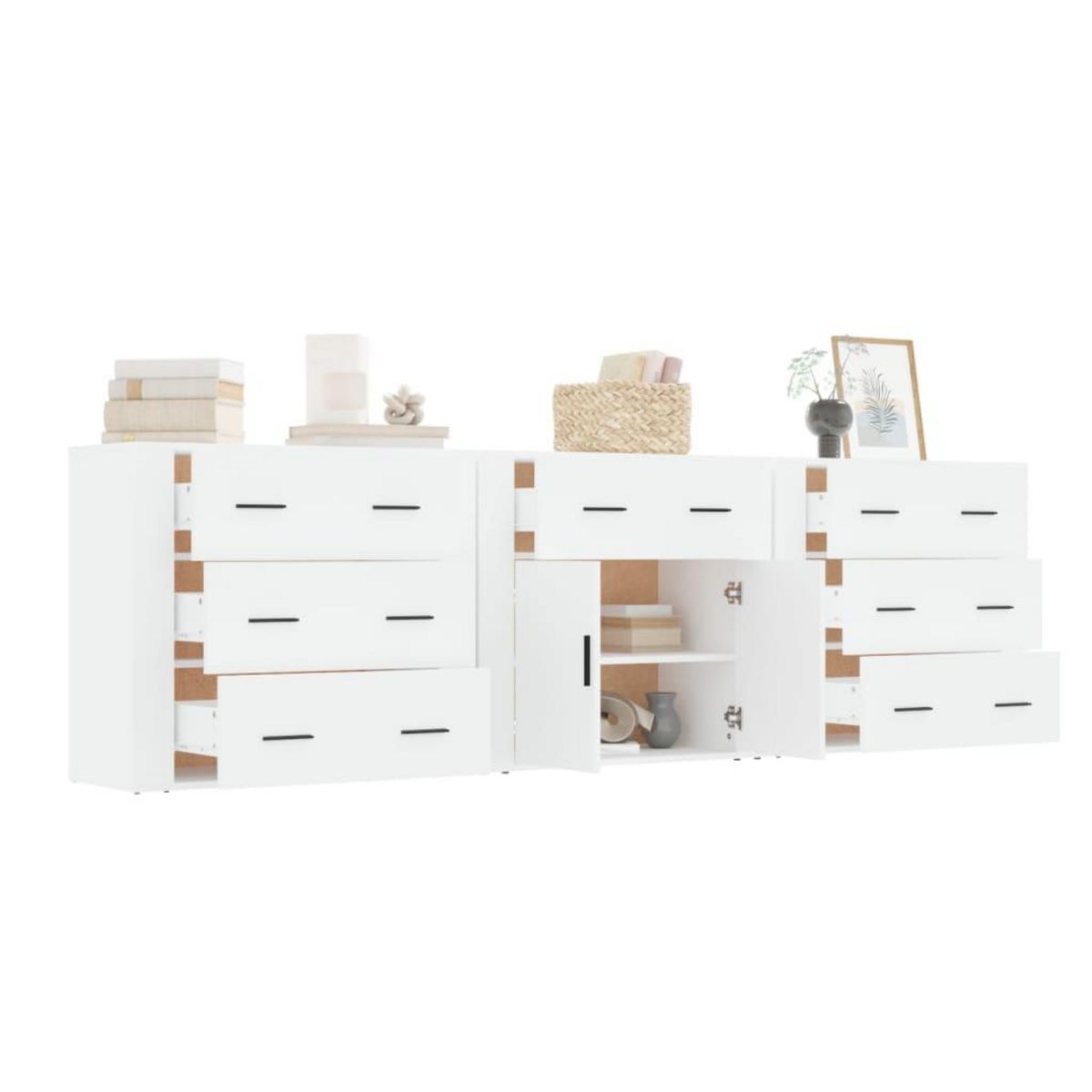 VIDAXL Buffets 3 pcs Blanc Bois d'ingenierie