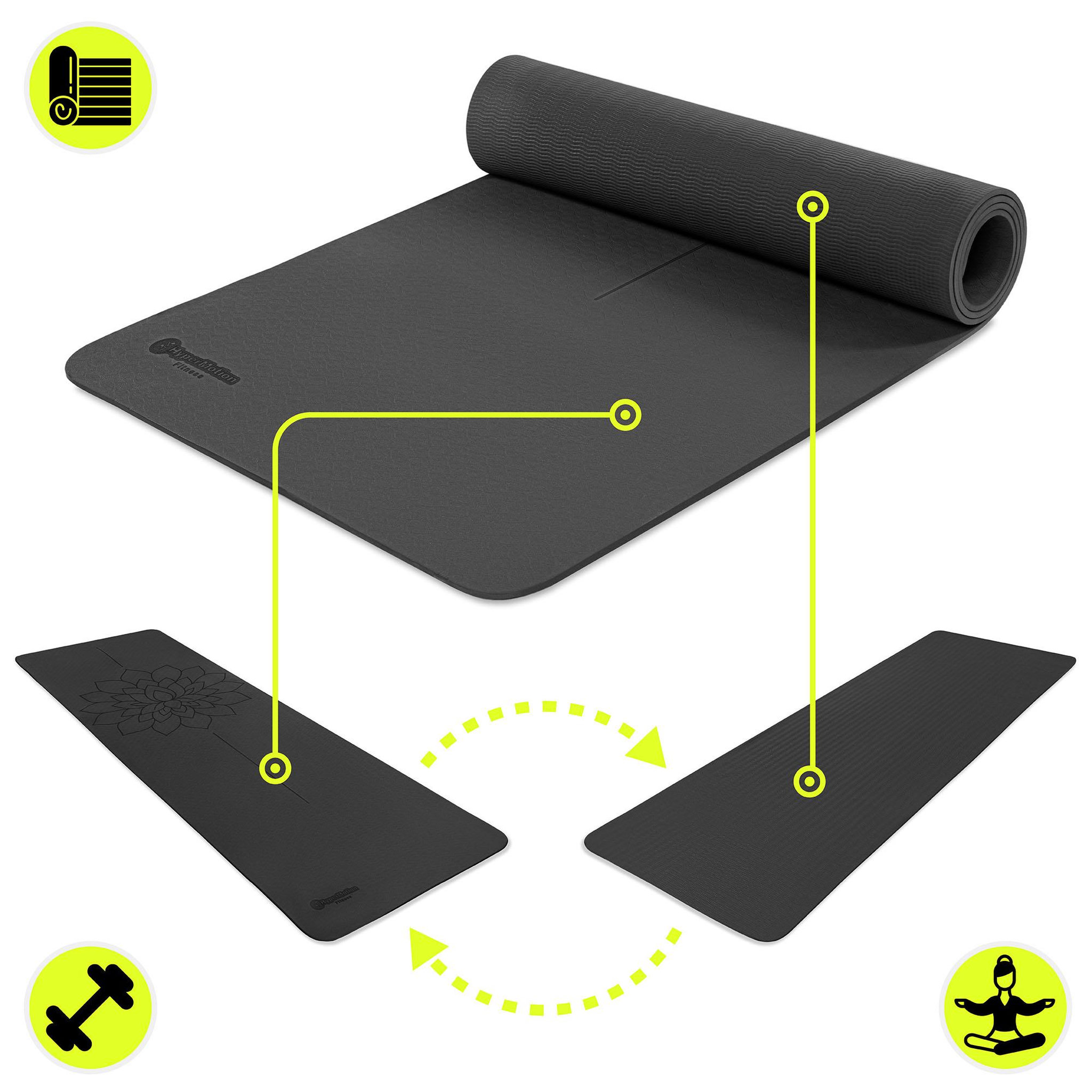 Voir la diapositive 5 : HYPERMOTION Tapis yoga fitness HyperMotion Lotos TPE 6 mm 183x61 cm noir avec sangle