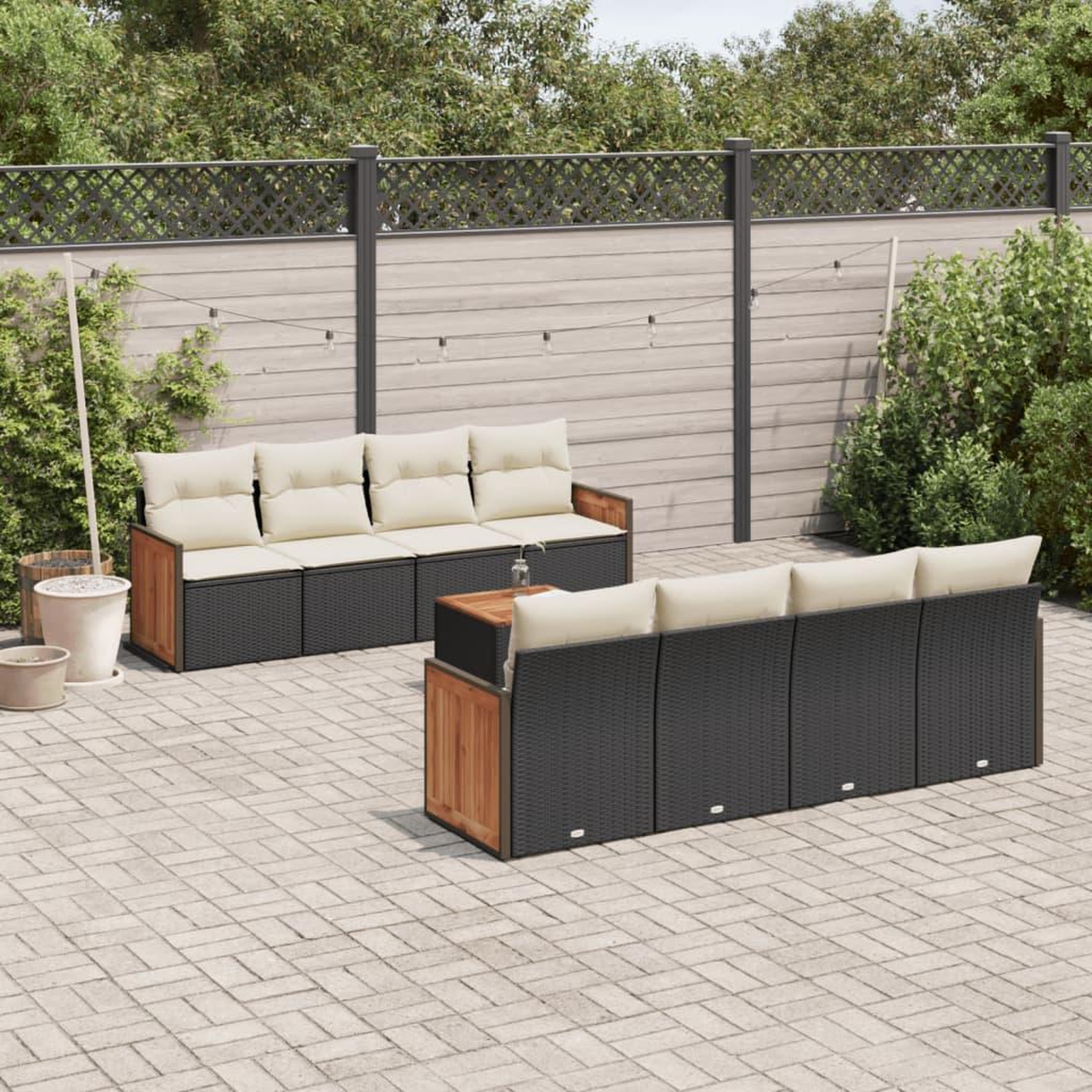 VIDAXL Salon de jardin 9 pcs avec coussins noir resine tressee