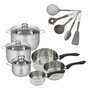 Voir la diapositive 1 : Fackelmann Lot 3 Faitouts 16/20/24 cm & 3 Casseroles 12/16/20 cm Fackelmann Geneva avec 5 Ustensiles