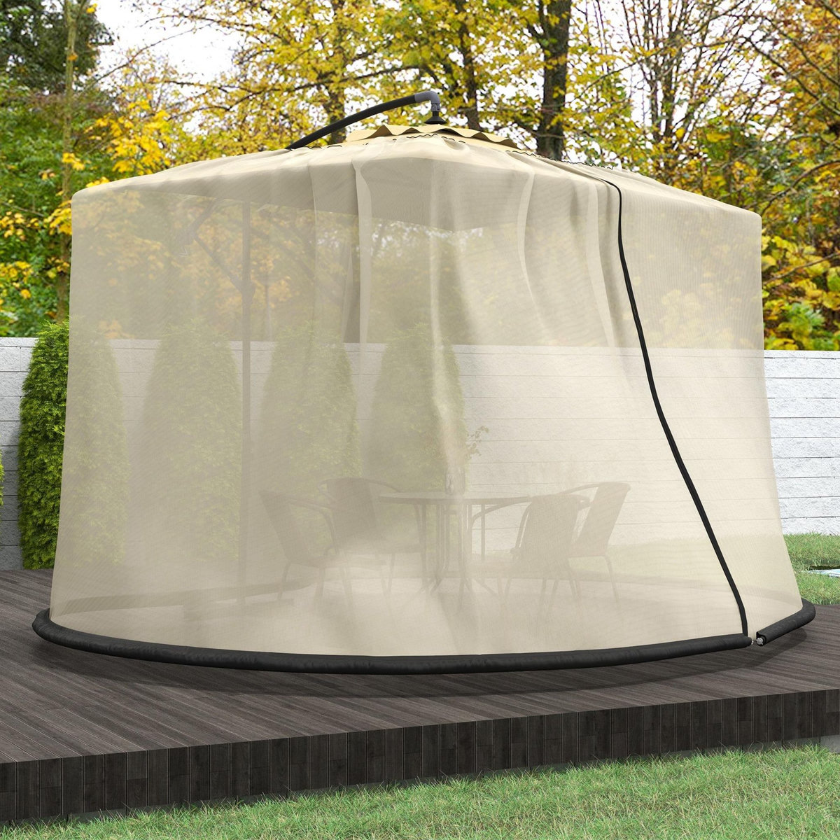 OUTSUNNY Moustiquaire cylindrique pour parasol 3 m diamètre avec fermeture éclair et lestage beige
