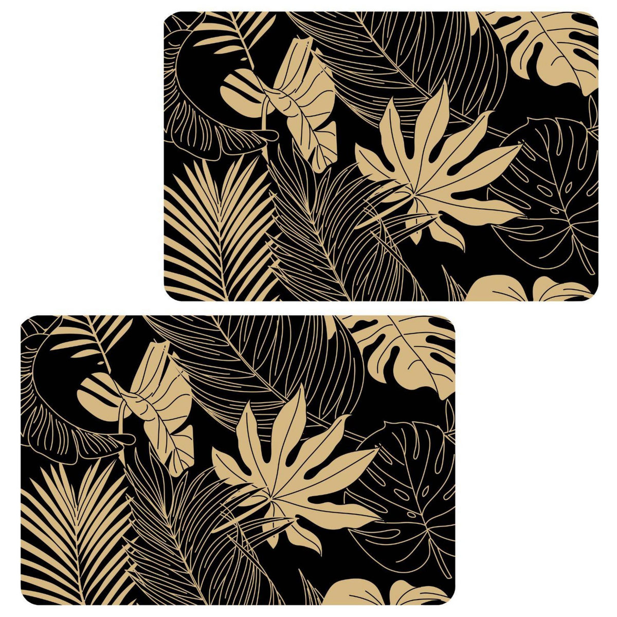 HABITABLE Lot de 2 sets de table motif feuillage avec encre métallique LYRA - 30 x 45 cm - Or et noir