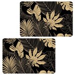 HABITABLE Lot de 2 sets de table motif feuillage avec encre métallique LYRA - 30 x 45 cm - Or et noir