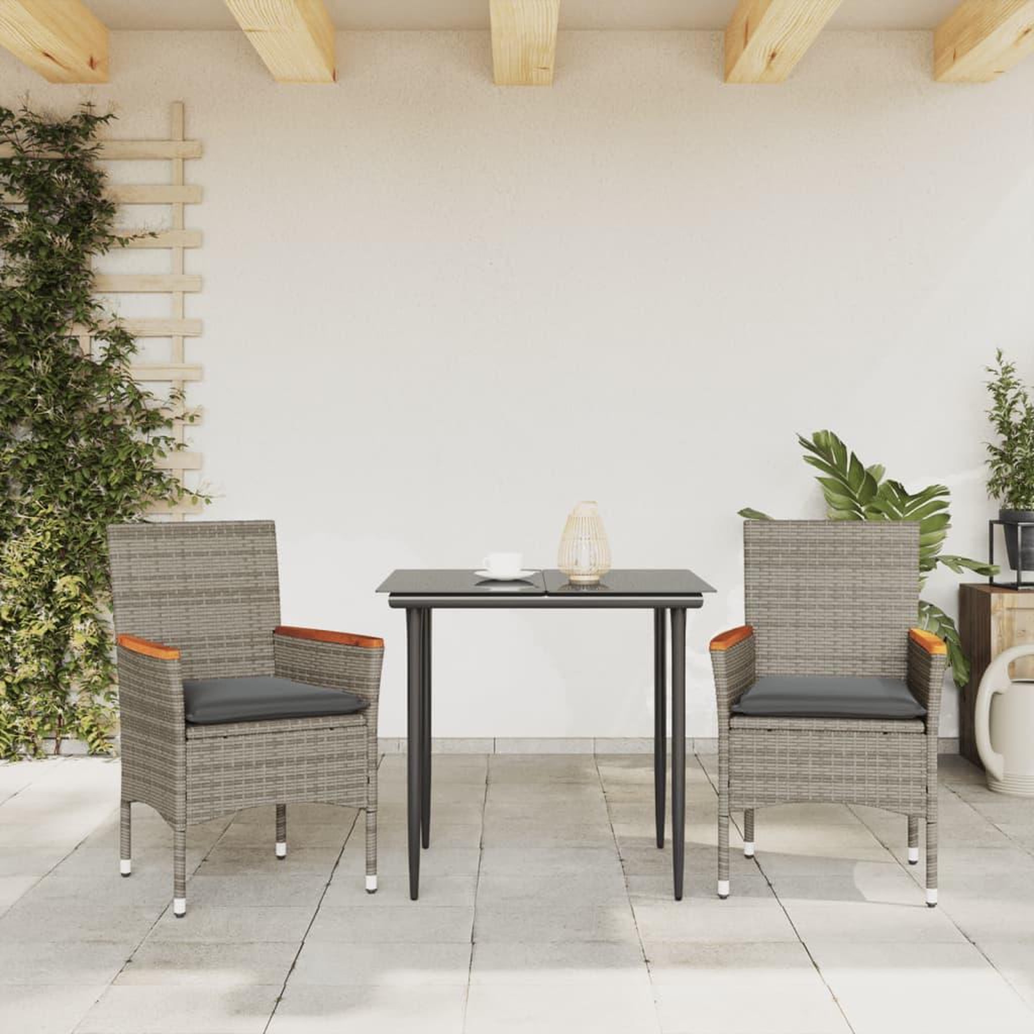 Voir la diapositive 3 : VIDAXL Chaises de jardin avec coussins lot de 2 gris resine tressee