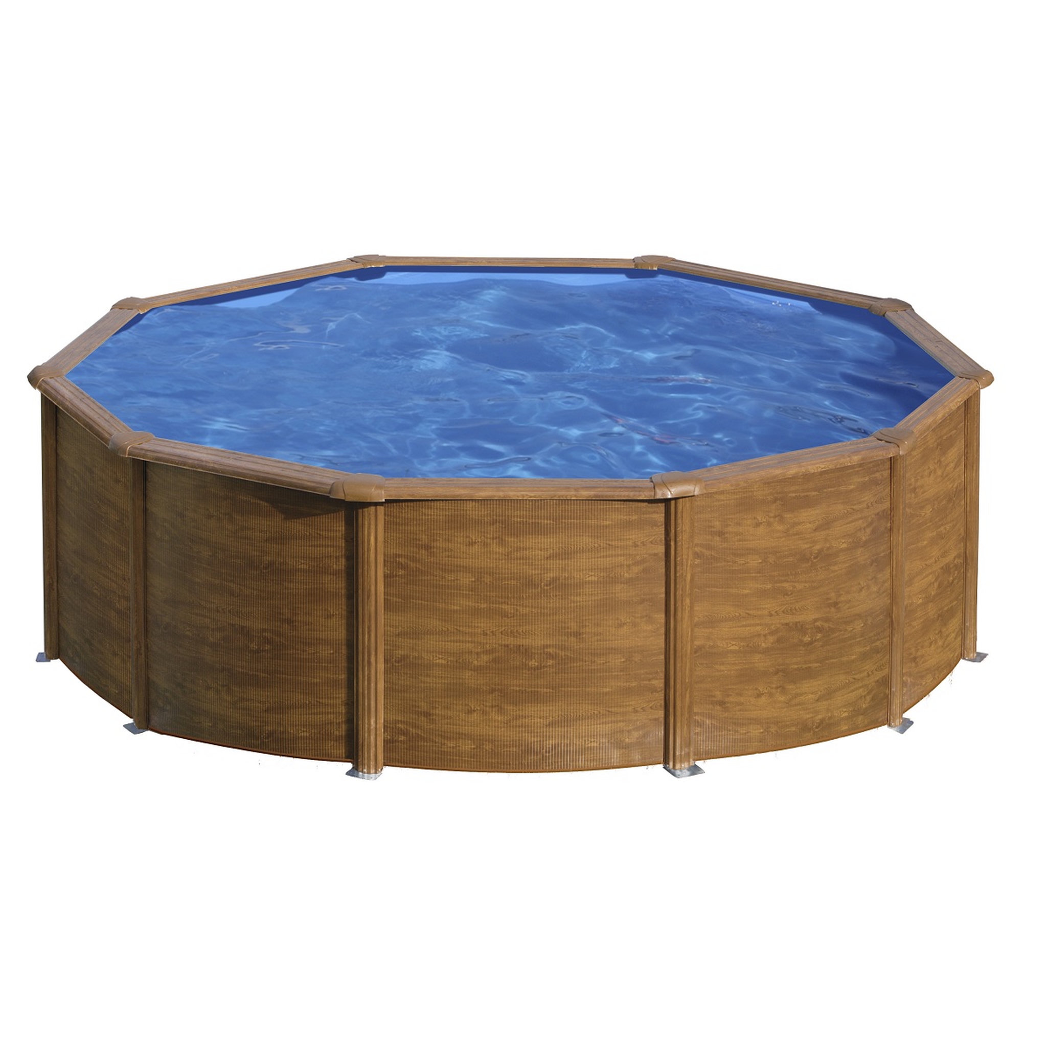 Voir la diapositive 2 : GRE Piscine ronde en acier 4,80m x 1,22m - Imitation bois