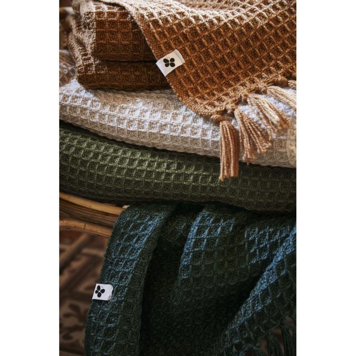 L EFFET PAPILLON Plaid à franges nid d'abeille  Gabin  toutes dimensions -  - 130 x 160 cm