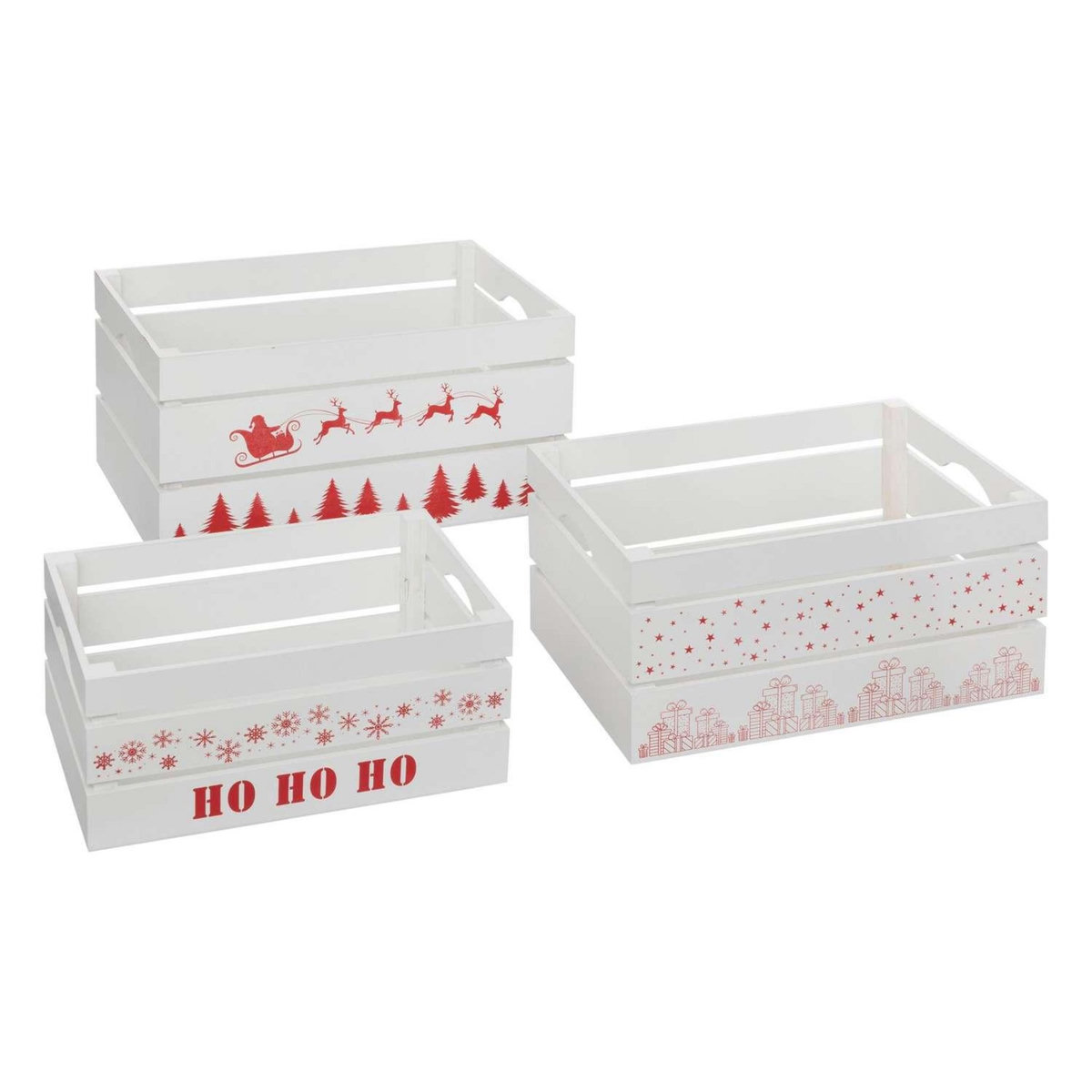 ATMOSPHERA Lot de 3 cagettes de Noël en bois - L. 40 x P. 25 x H. 20 cm - Blanc