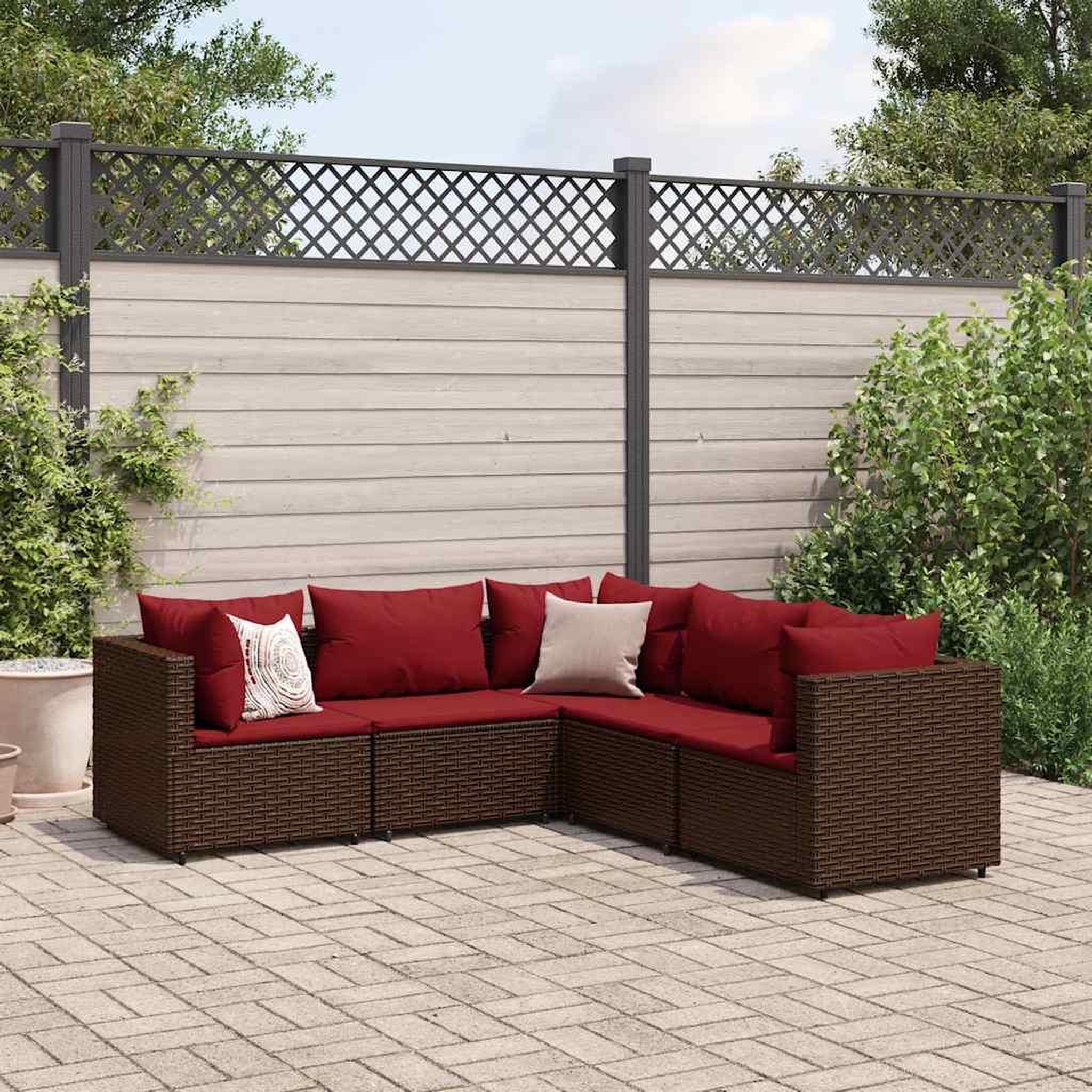 VIDAXL Salon de jardin 5 pcs avec coussins Marron Resine tressee