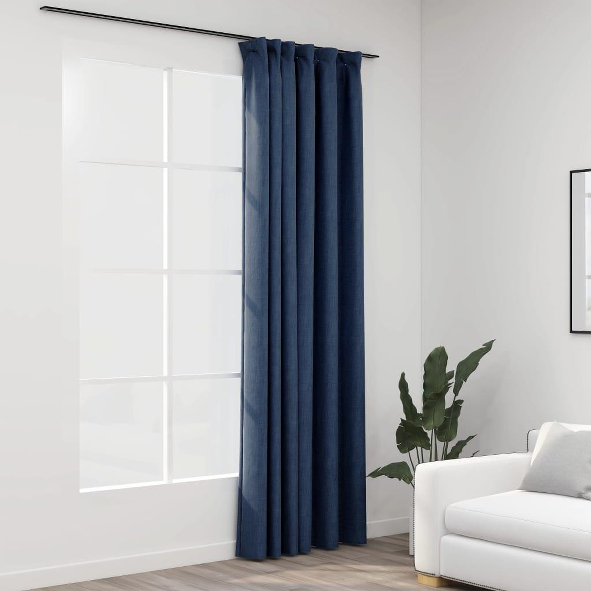 Voir la diapositive 1 : VIDAXL Rideau occultant d'aspect de lin avec crochets Bleu 290x245 cm